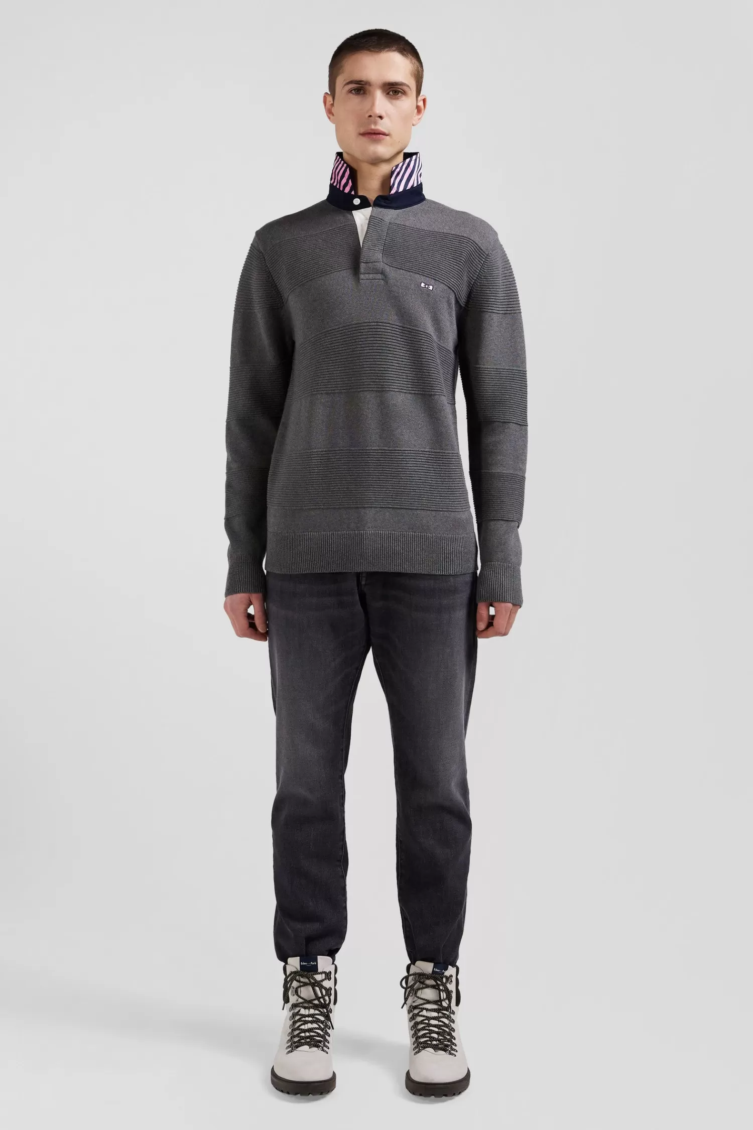 Eden Park Regular anthracite grey cotton polo neck jumper< Sweaters
