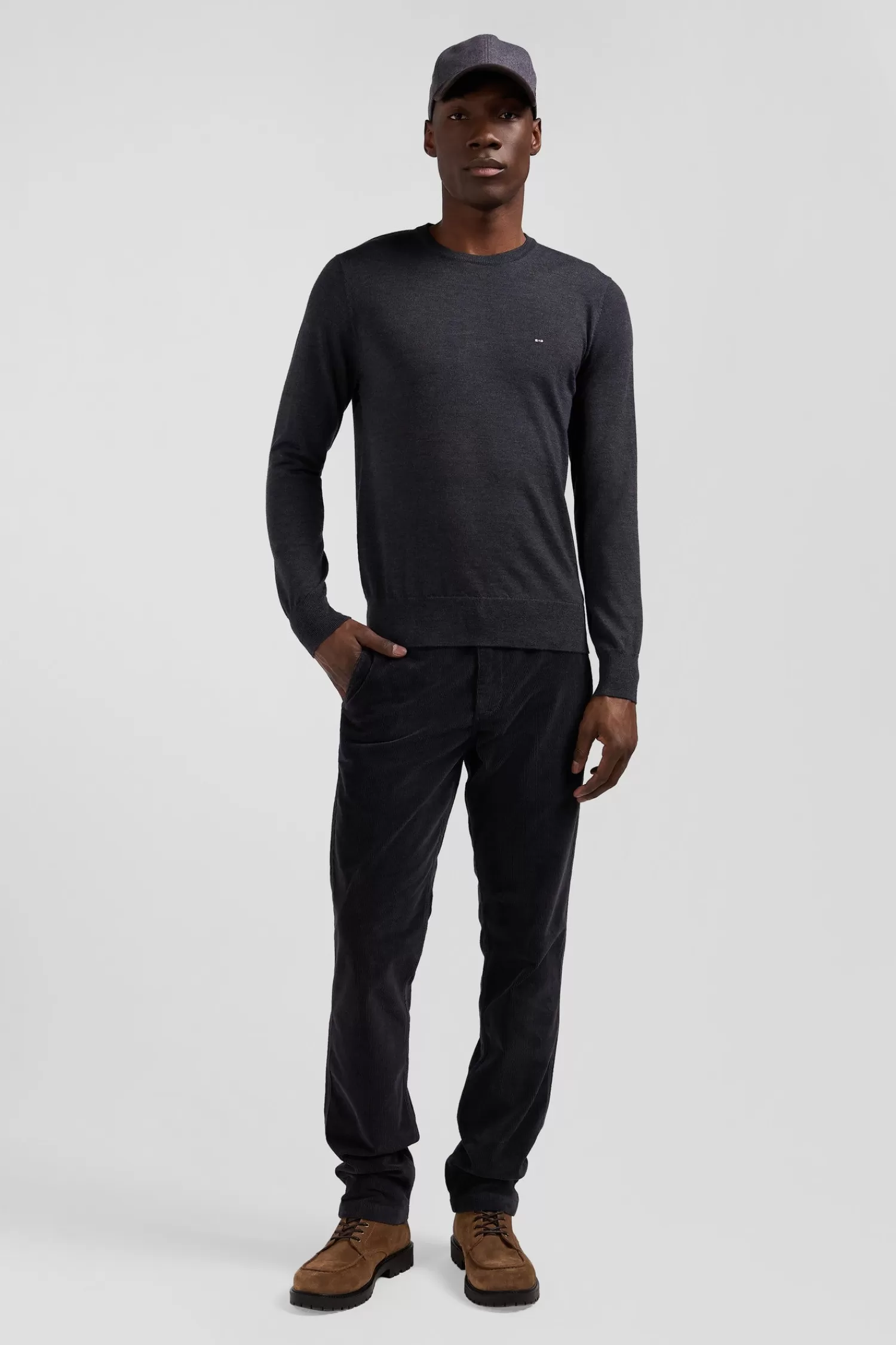 Eden Park Regular anthracite grey merino wool V-neck jumper< Sweaters