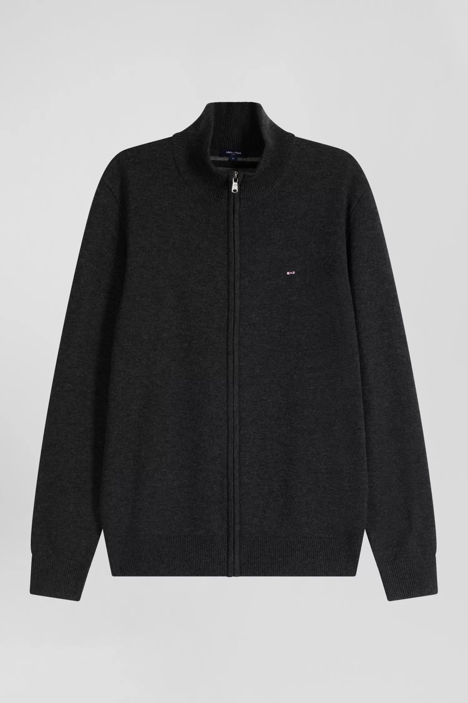 Eden Park Regular anthracite grey plain wool and cotton zipped cardigan< Cardigans