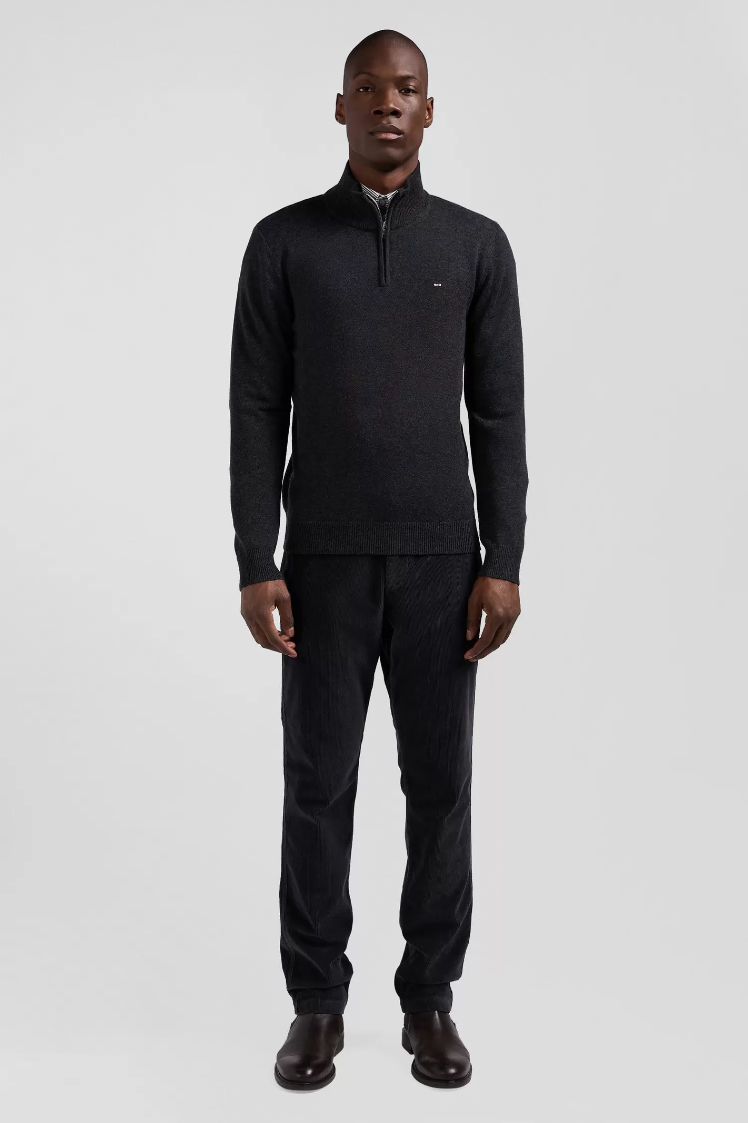 Eden Park Regular anthracite grey semi-zipped wool and cotton jumper< Sweaters