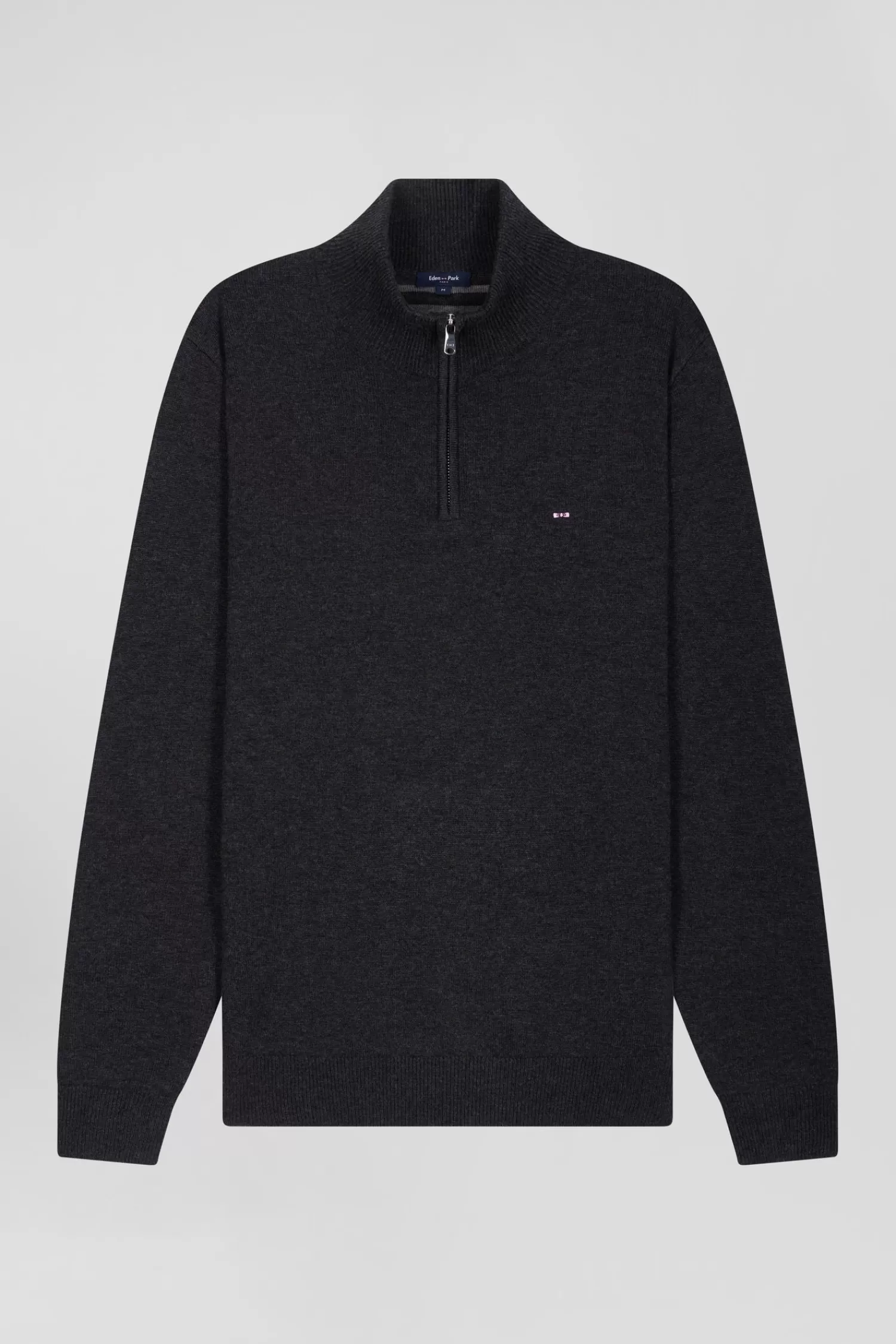 Eden Park Regular anthracite grey semi-zipped wool and cotton jumper< Sweaters