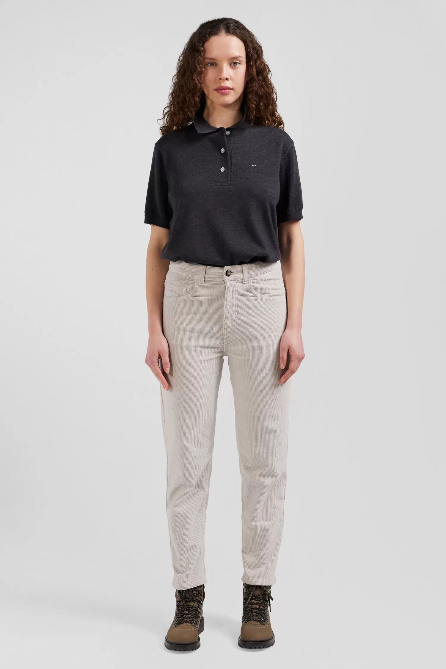 Eden Park Regular anthracite grey short-sleeved wool polo neck jumper<Women Sweaters