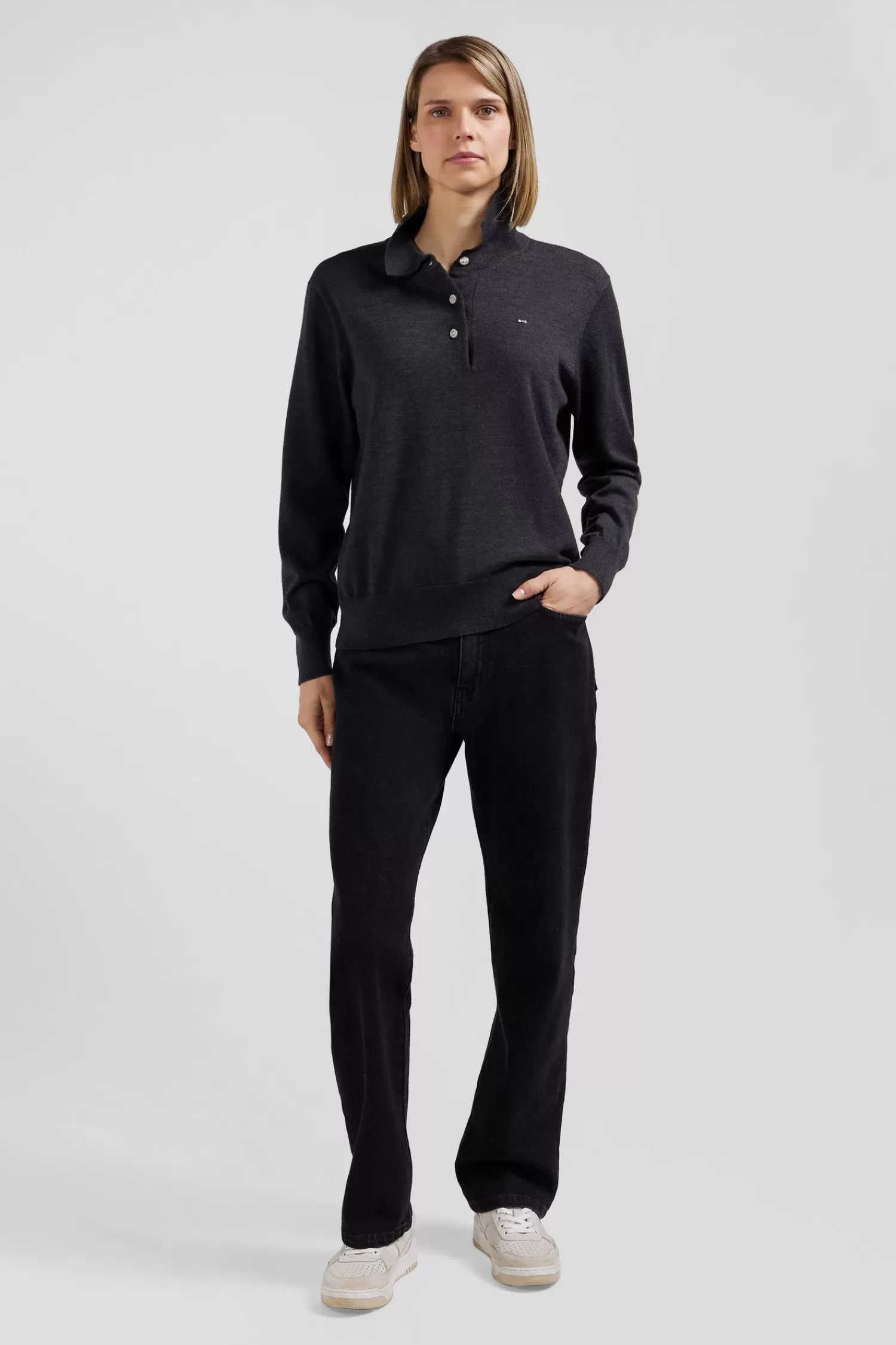 Eden Park Regular anthracite grey women's wool jumper with rugby shirt collar<Women Sweaters