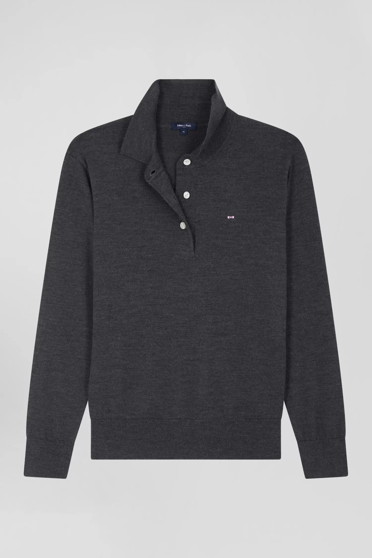 Eden Park Regular anthracite grey women's wool jumper with rugby shirt collar<Women Sweaters