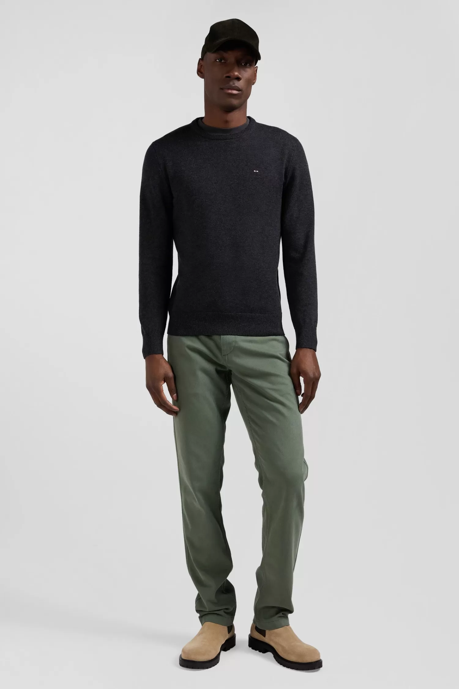 Eden Park Regular anthracite grey wool and cotton crew neck jumper< Sweaters