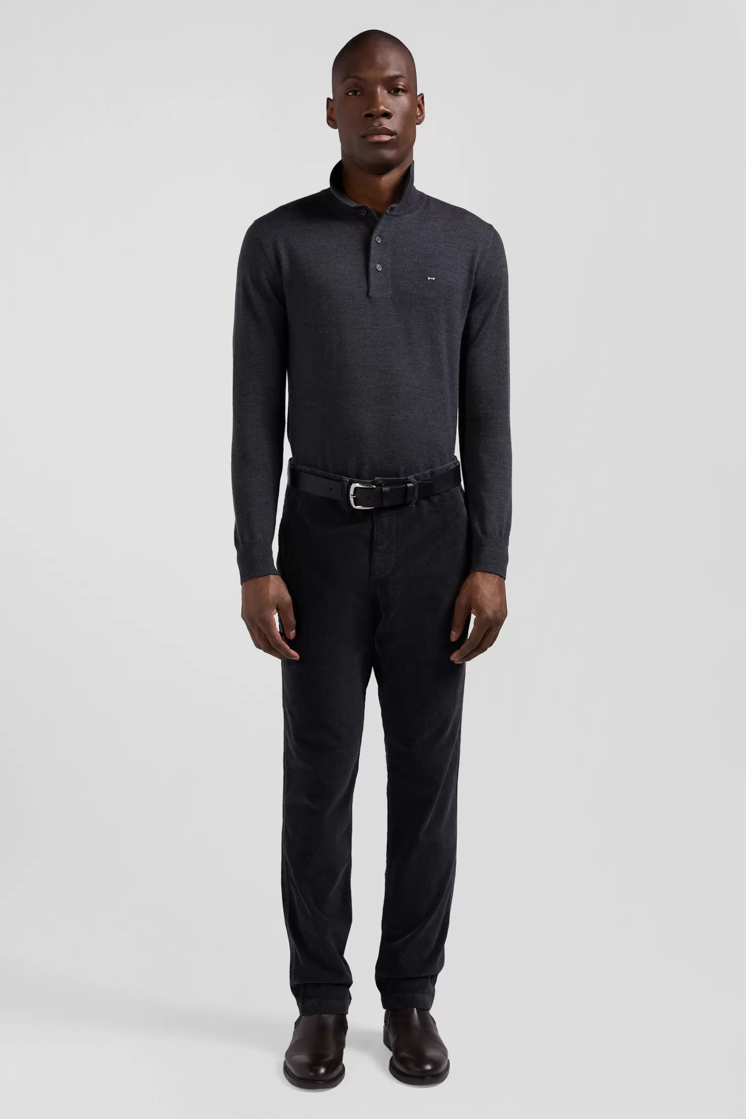 Eden Park Regular anthracite grey wool jumper with rugby shirt collar< Sweaters