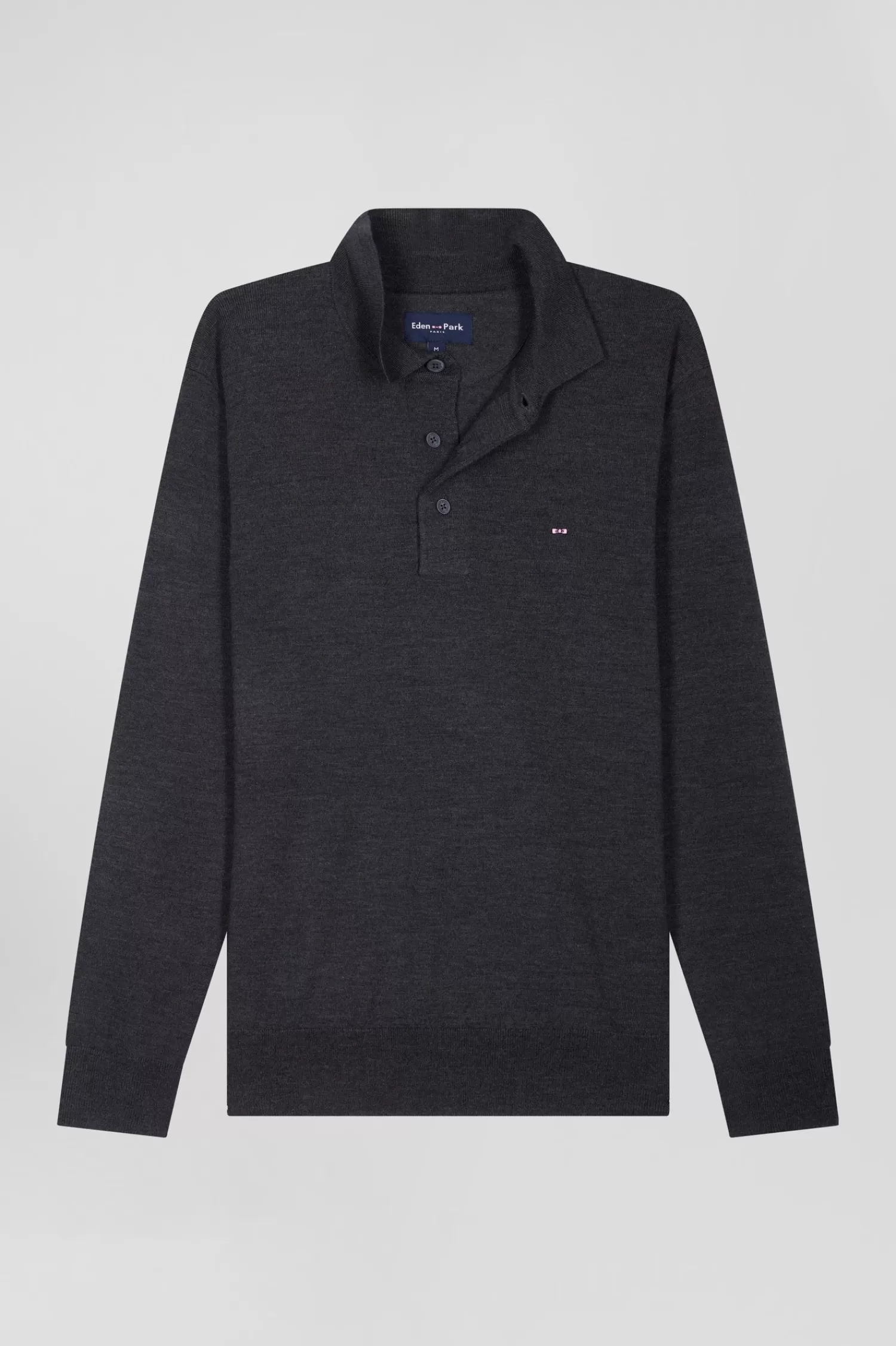 Eden Park Regular anthracite grey wool jumper with rugby shirt collar< Sweaters