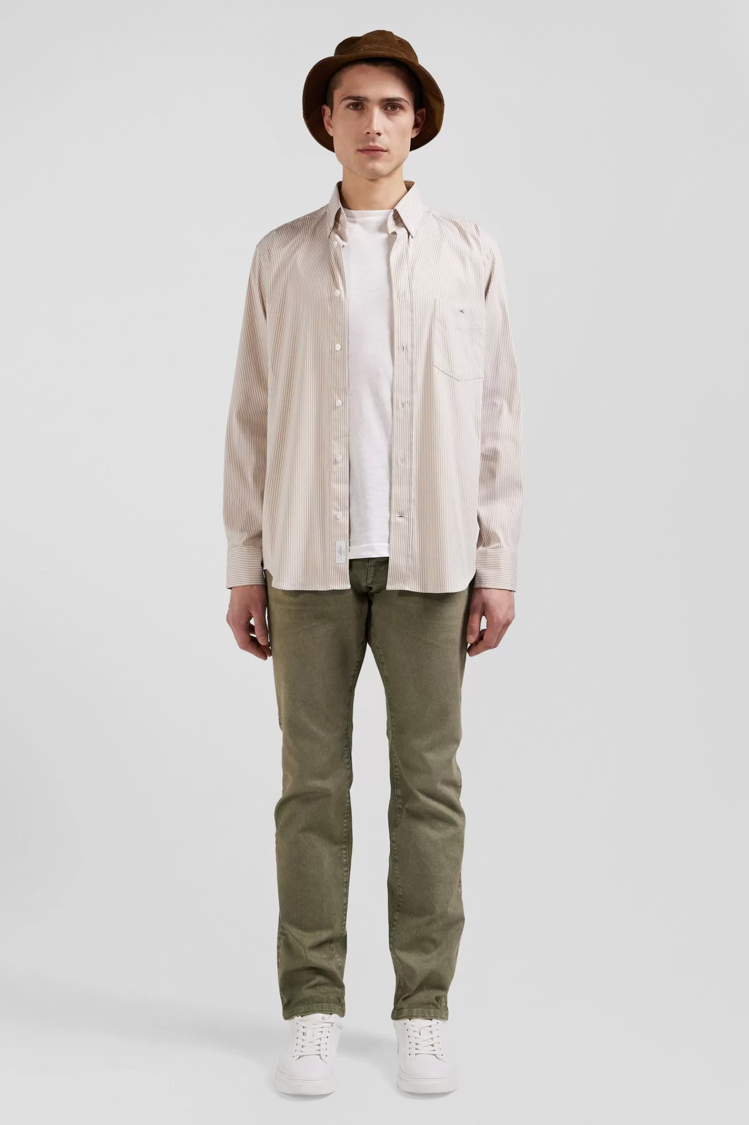 Eden Park Regular beige cotton poplin shirt with baton stripes< Shirts