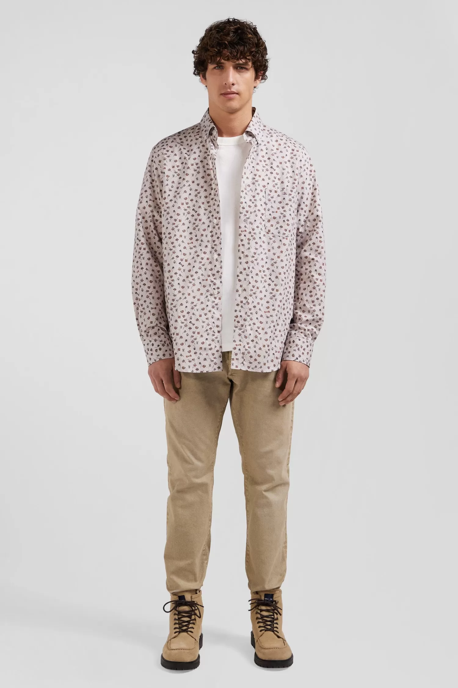 Eden Park Regular beige cotton poplin shirt with microprint< Shirts