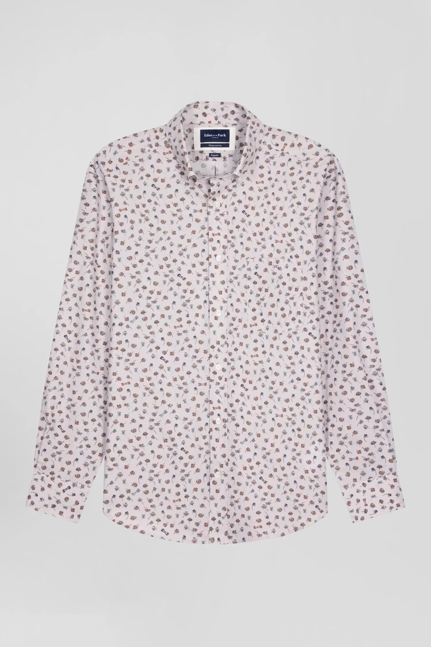 Eden Park Regular beige cotton poplin shirt with microprint< Shirts