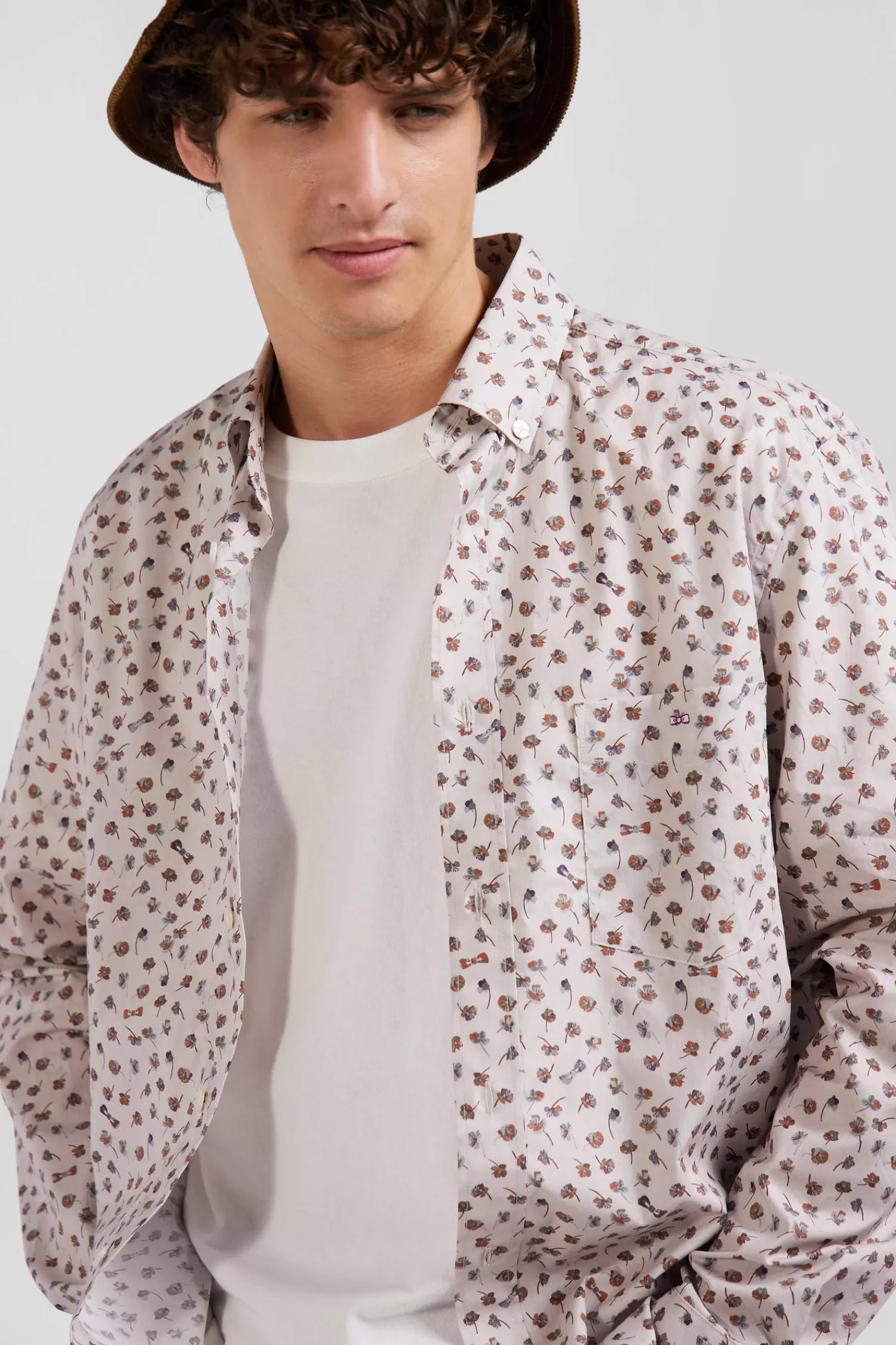 regular_beige_cotton_poplin_shirt_with_microprint_2.webp Eden Park Regular beige cotton poplin shirt with microprint< Shirts