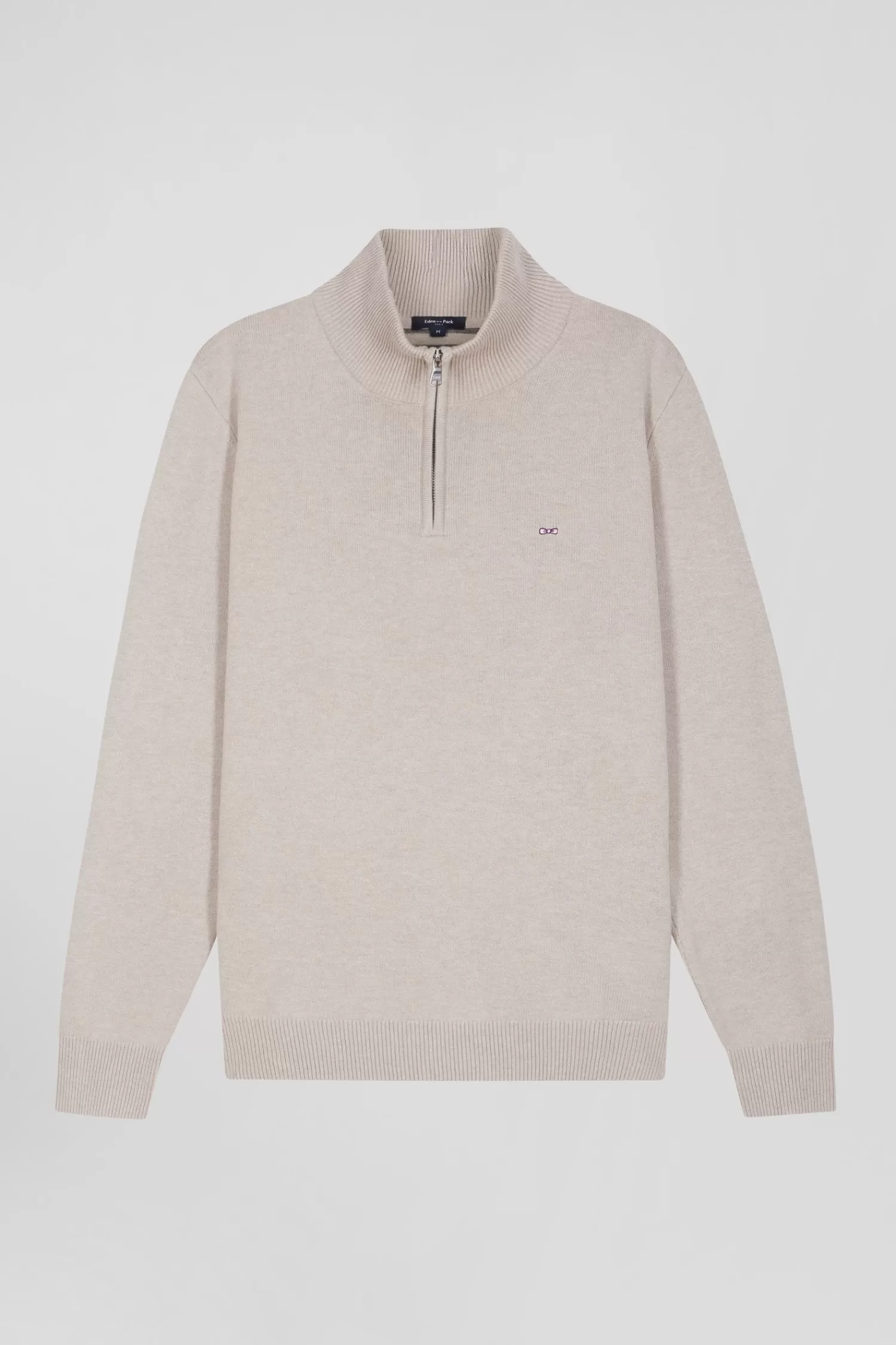 Eden Park Regular beige semi-zipped wool and cotton jumper< Sweaters