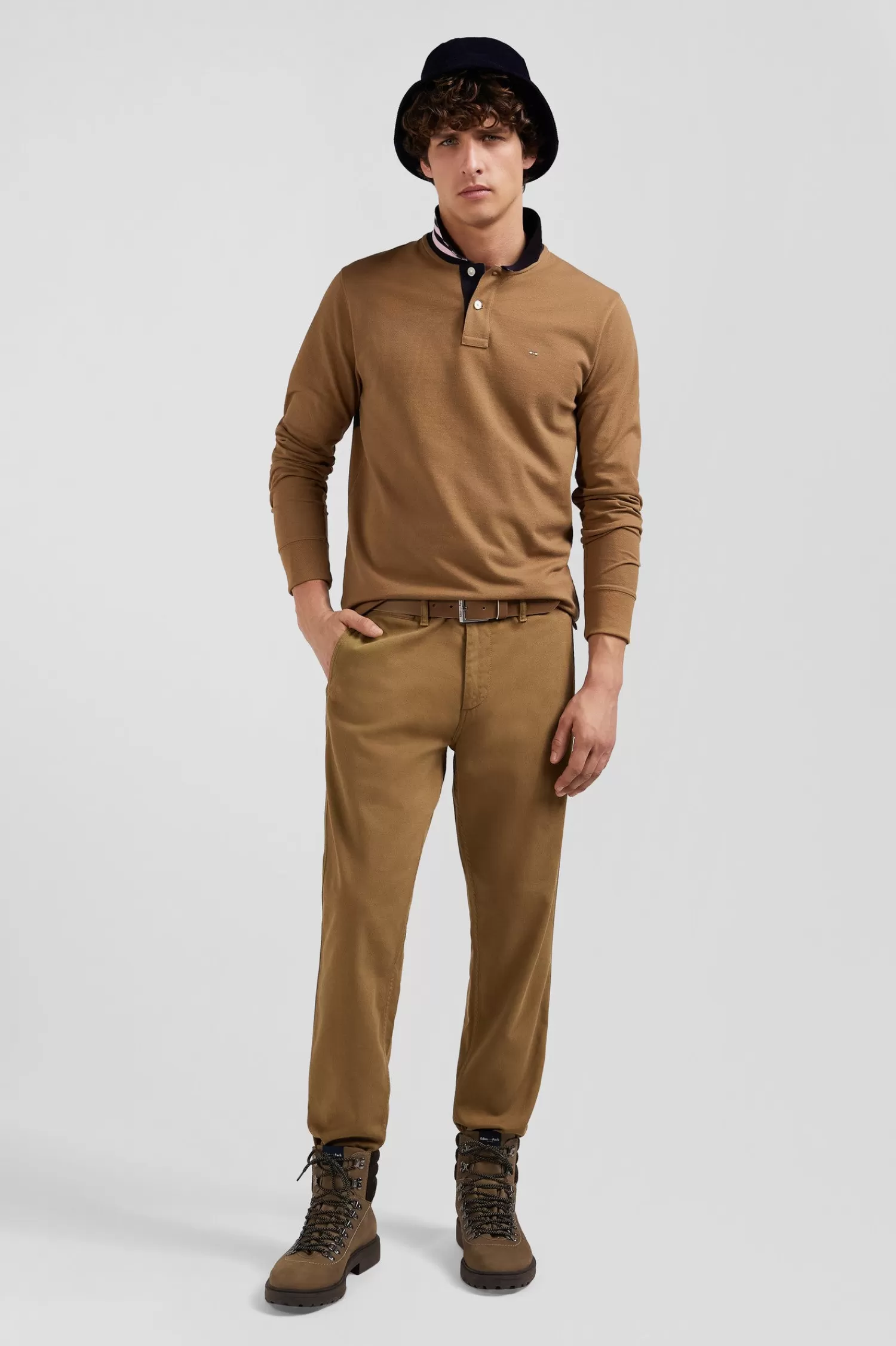 Eden Park Regular beige stretch cotton piqué and modal chino trousers< Pants