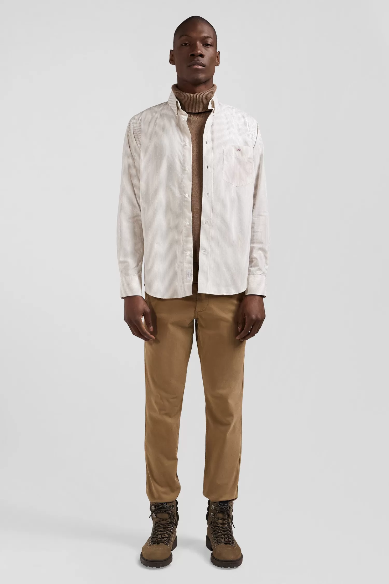 Eden Park Regular Beige striped cotton jacquard shirt< Shirts