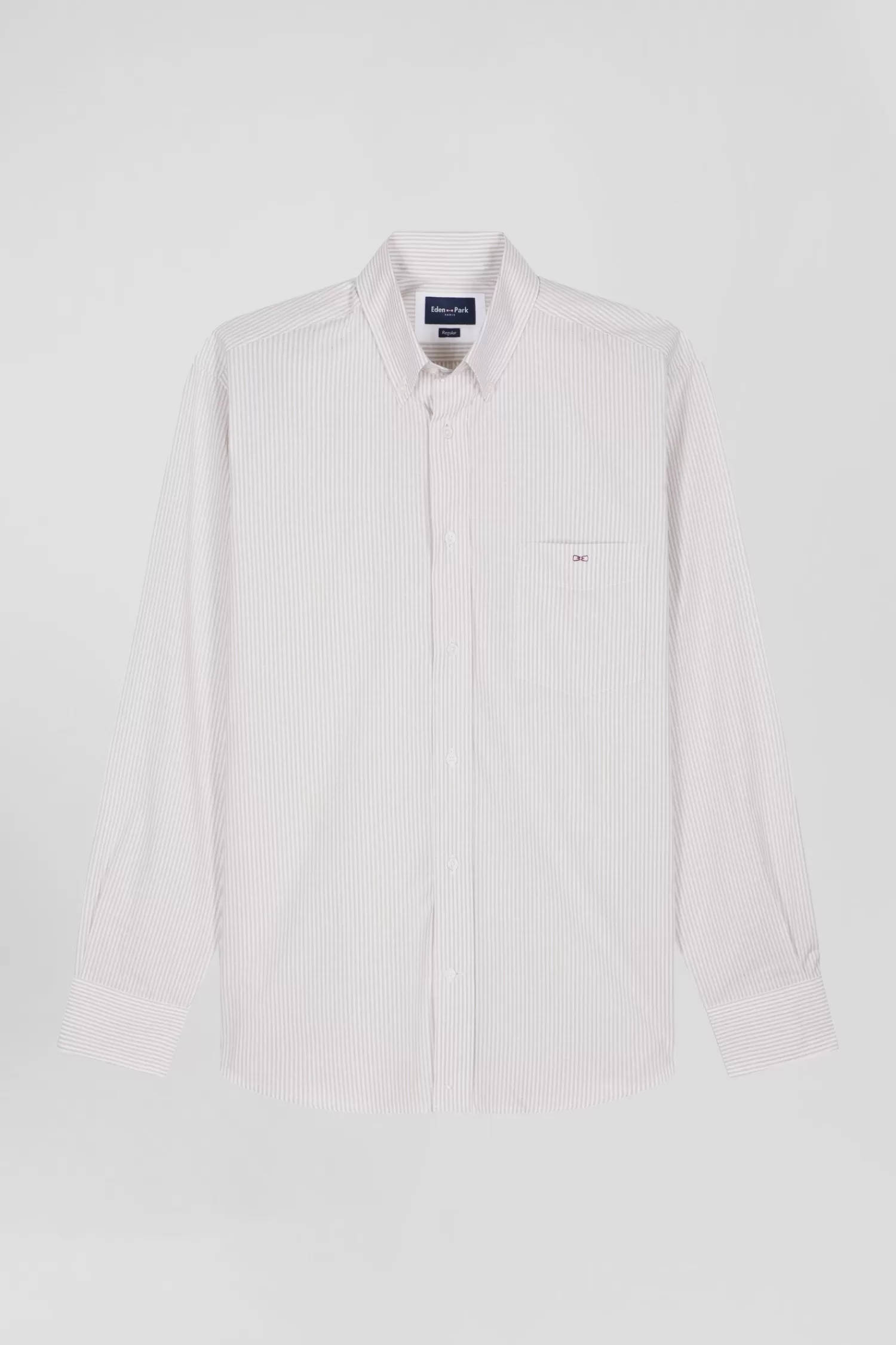 Eden Park Regular Beige striped cotton jacquard shirt< Shirts