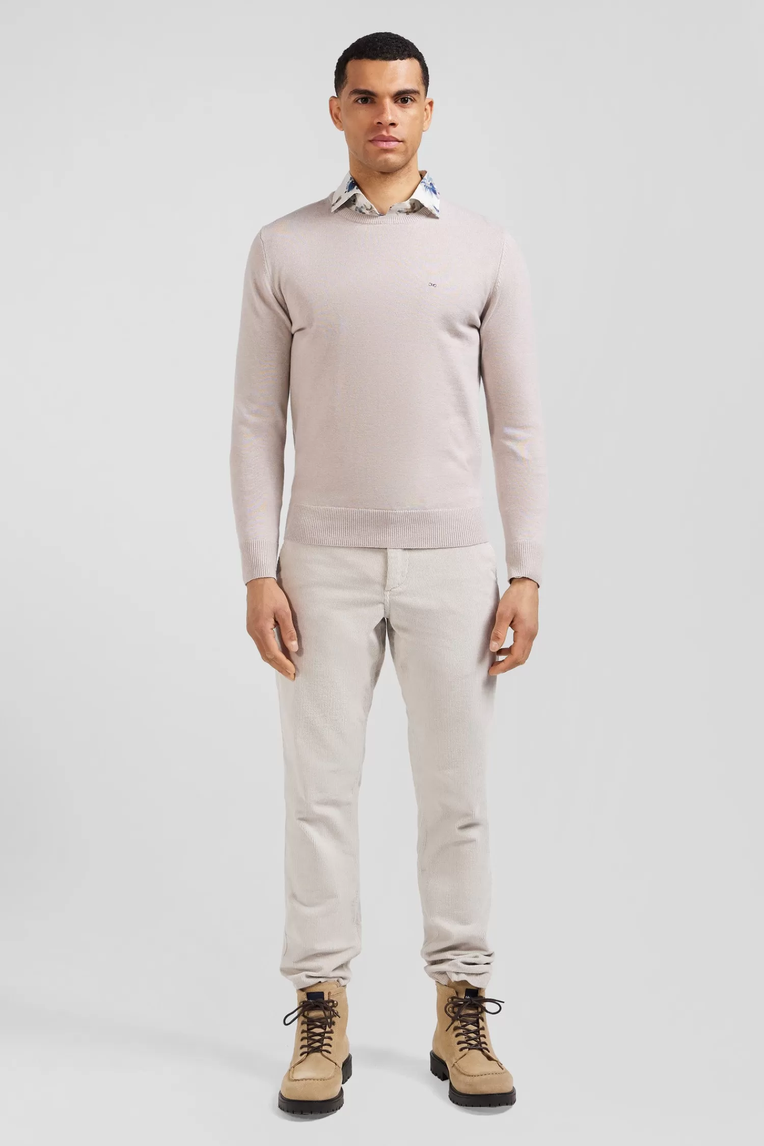 Eden Park Regular beige wool and cotton crew neck jumper< Sweaters