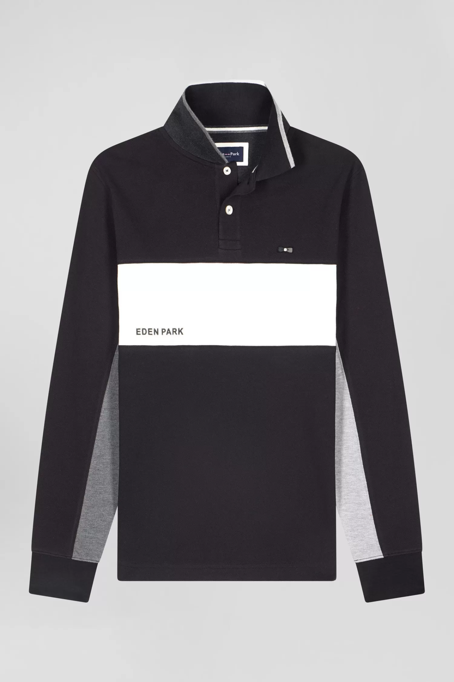 Eden Park Regular black colorblock long-sleeved cotton piqué polo shirt< Polos