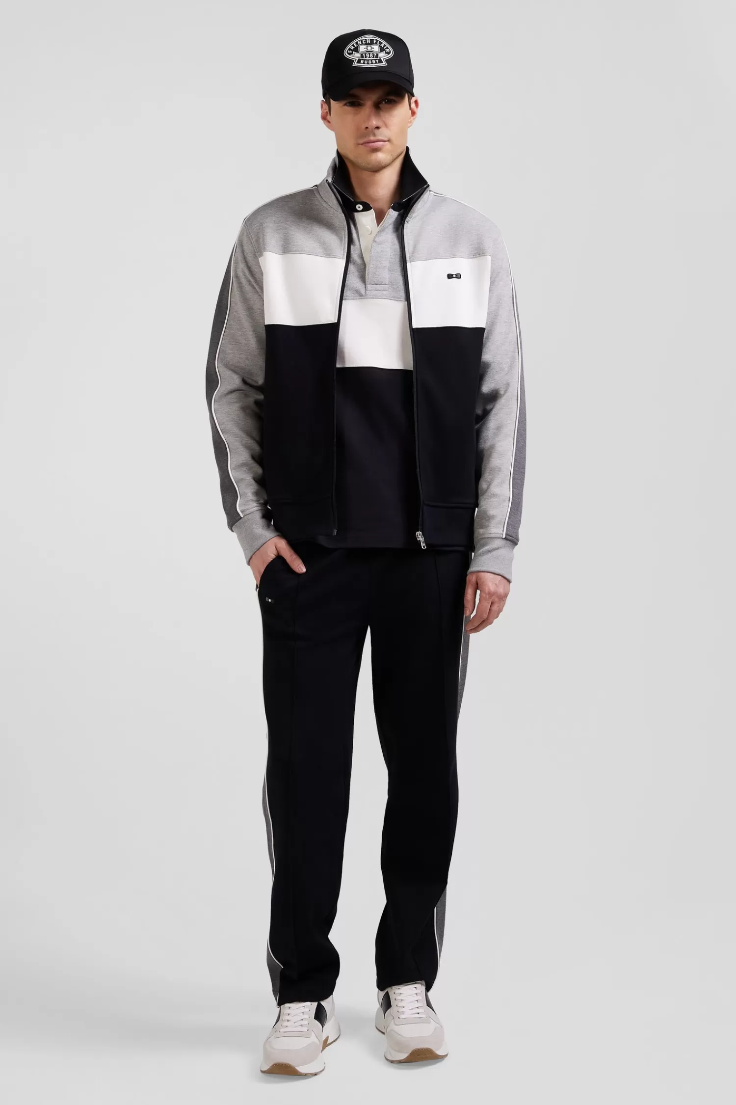 Eden Park Regular black colorblock zipped cotton blend sweatshirt< Sweatshirts