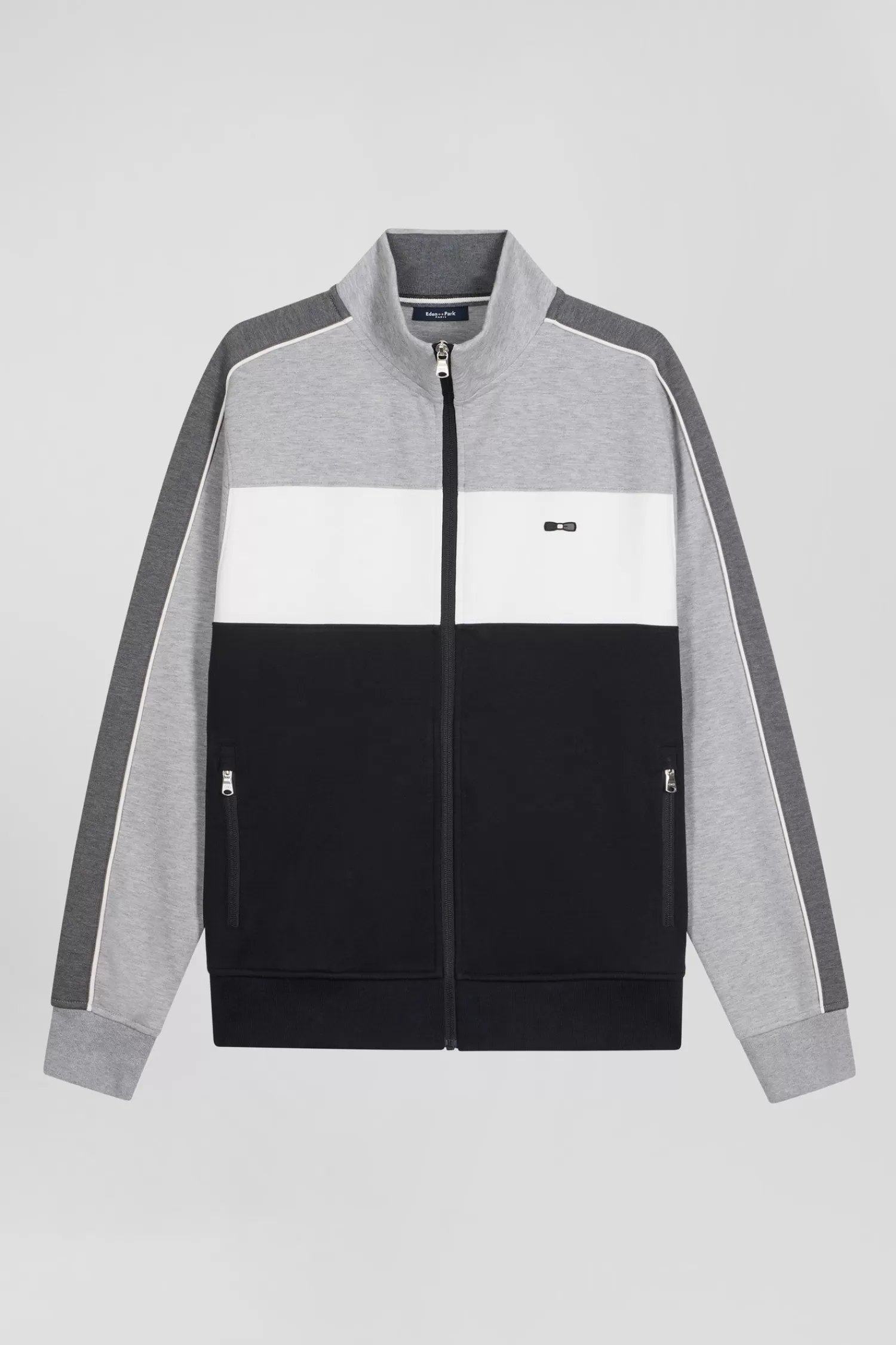 Eden Park Regular black colorblock zipped cotton blend sweatshirt< Sweatshirts