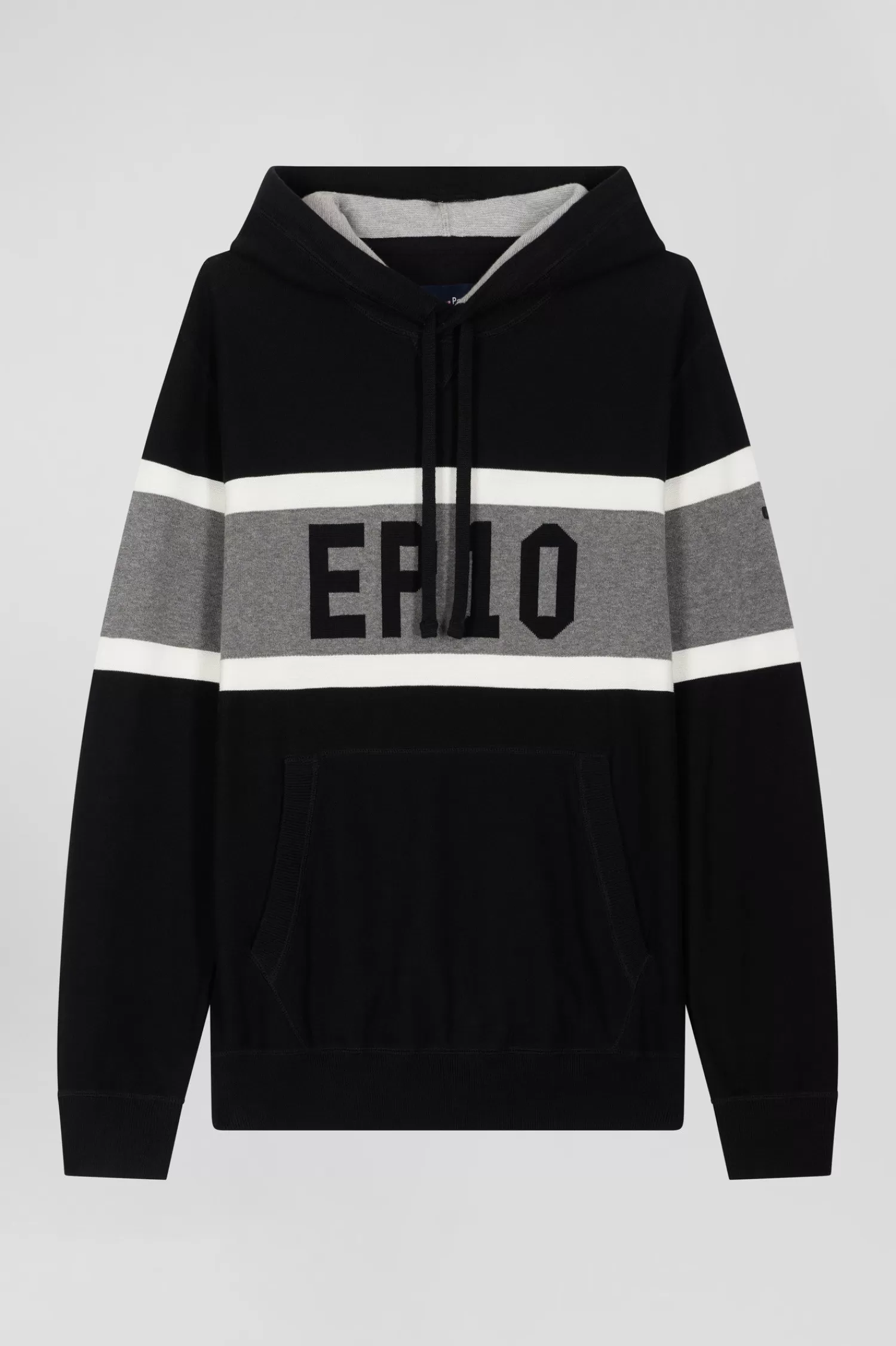 Eden Park Regular black hooded jumper with EP10 jacquard< Sweaters