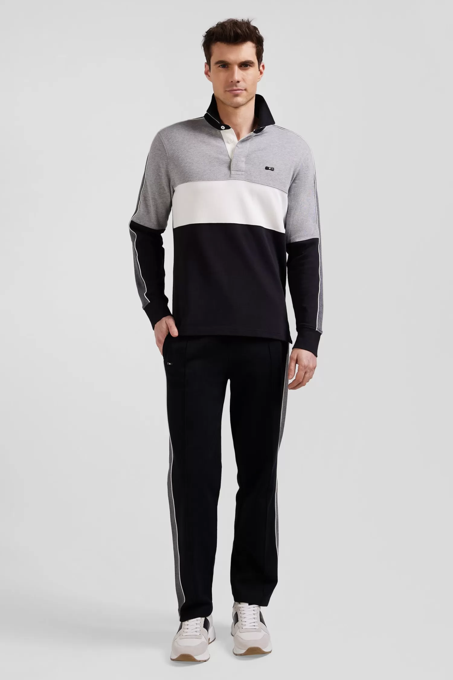 Eden Park Regular black long-sleeved cotton rugby shirt with back embroidery and piping< Rugby Shirts