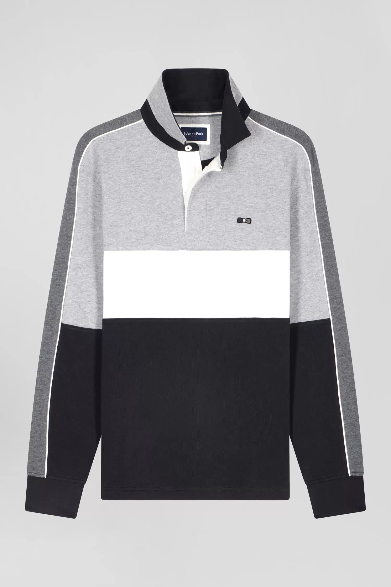 Eden Park Regular black long-sleeved cotton rugby shirt with back embroidery and piping< Rugby Shirts