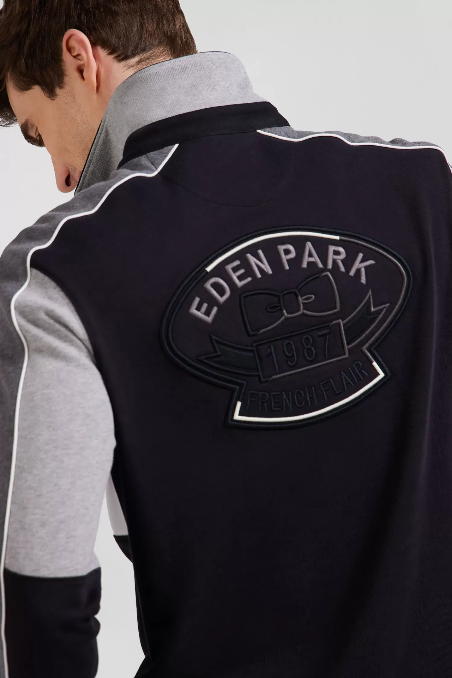 Eden Park Regular black long-sleeved cotton rugby shirt with back embroidery and piping< Rugby Shirts