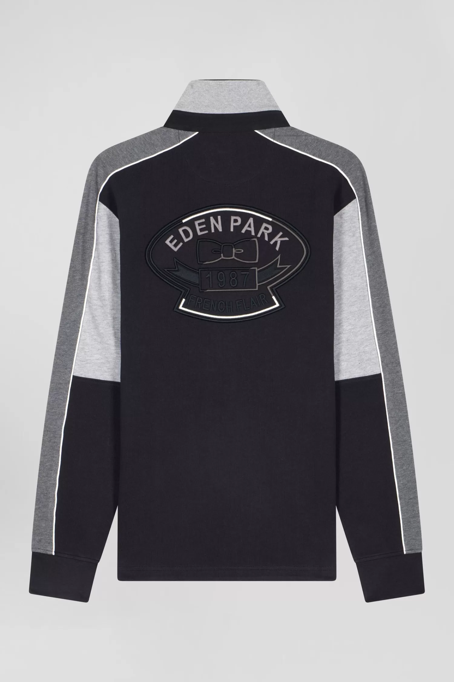 Eden Park Regular black long-sleeved cotton rugby shirt with back embroidery and piping< Rugby Shirts