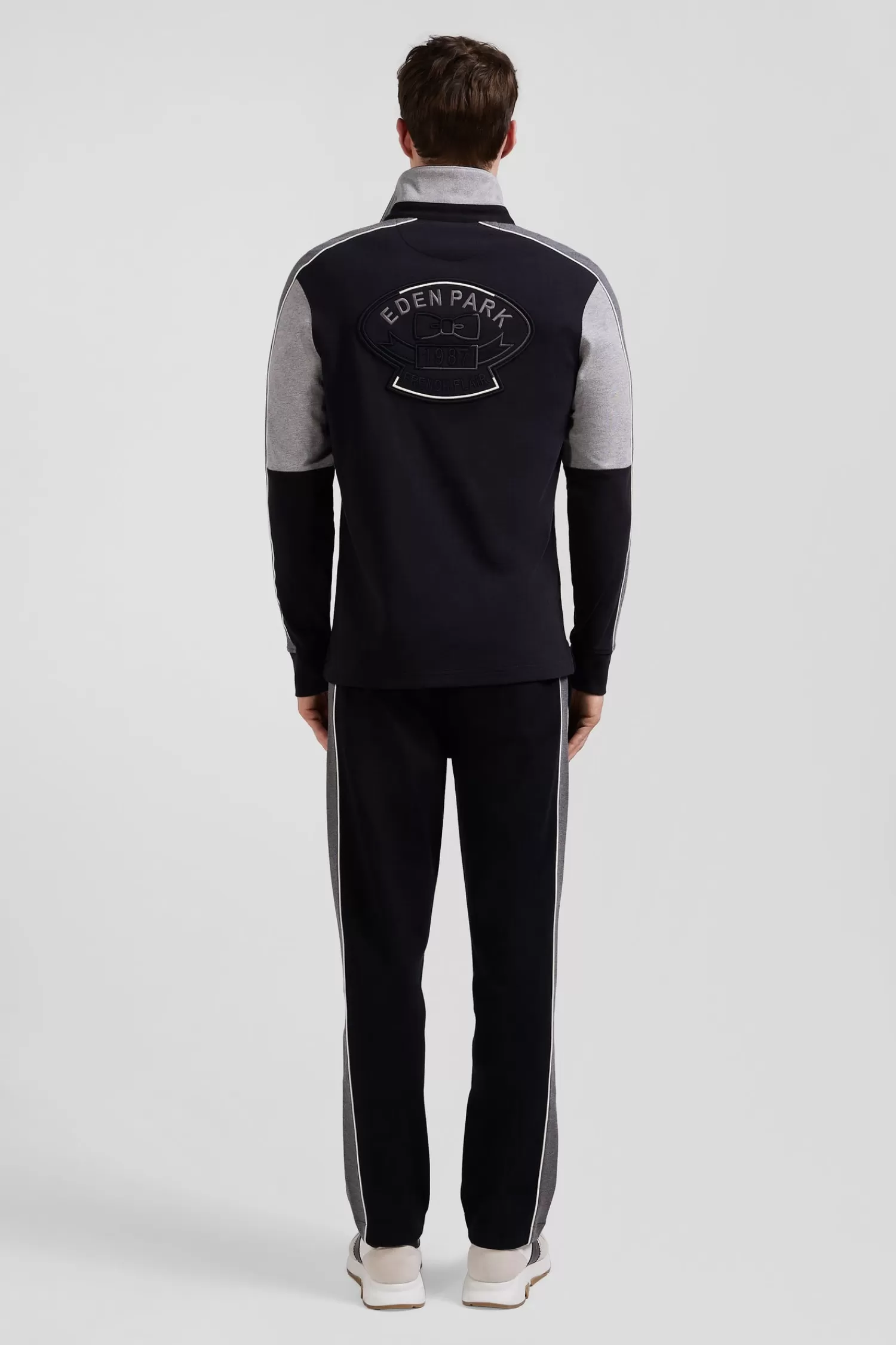 Eden Park Regular black long-sleeved cotton rugby shirt with back embroidery and piping< Rugby Shirts