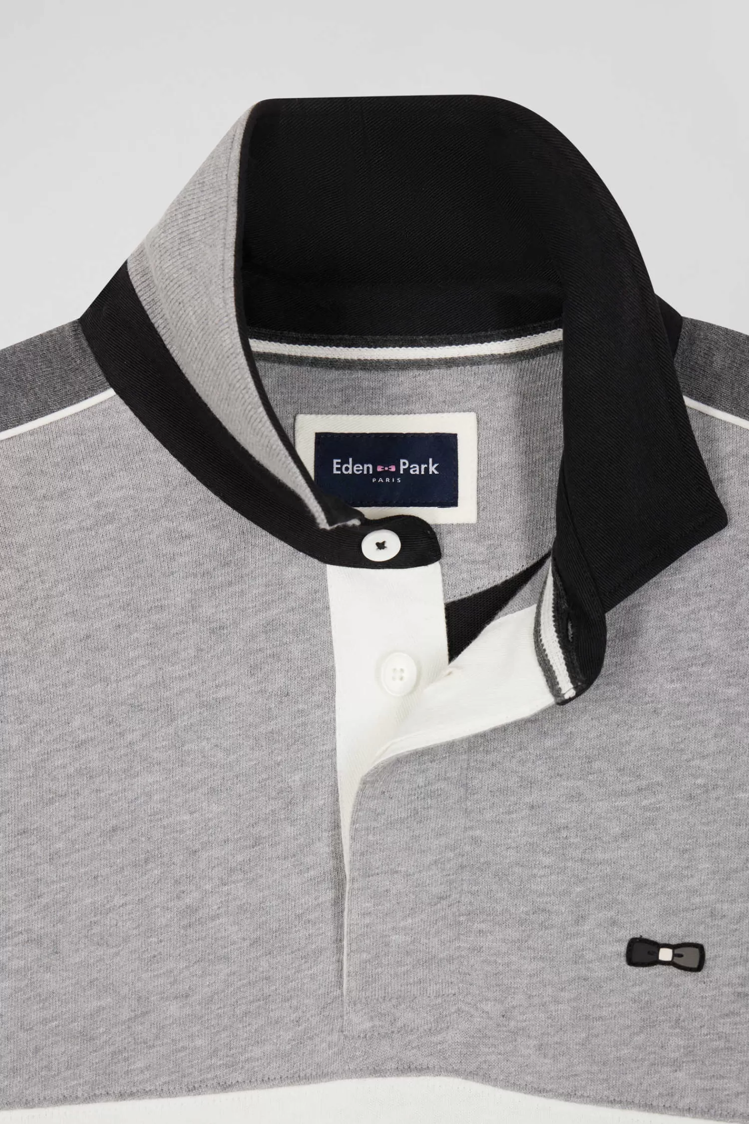 Eden Park Regular black long-sleeved cotton rugby shirt with back embroidery and piping< Rugby Shirts