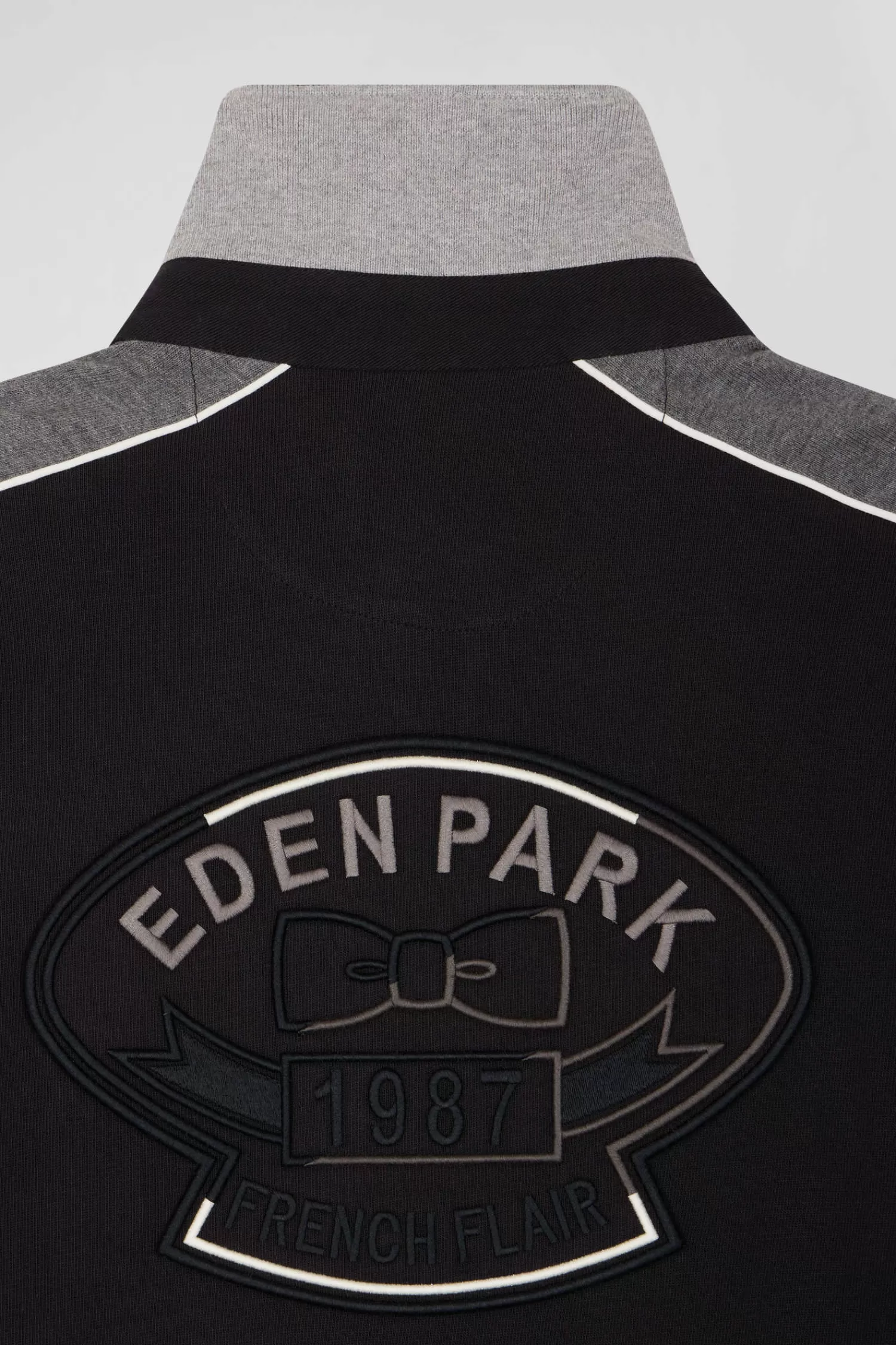 Eden Park Regular black long-sleeved cotton rugby shirt with back embroidery and piping< Rugby Shirts