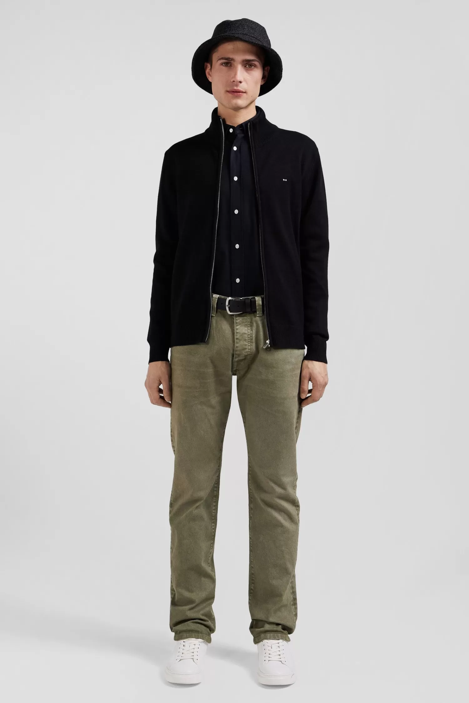 Eden Park Regular black plain wool and cotton zipped cardigan< Cardigans