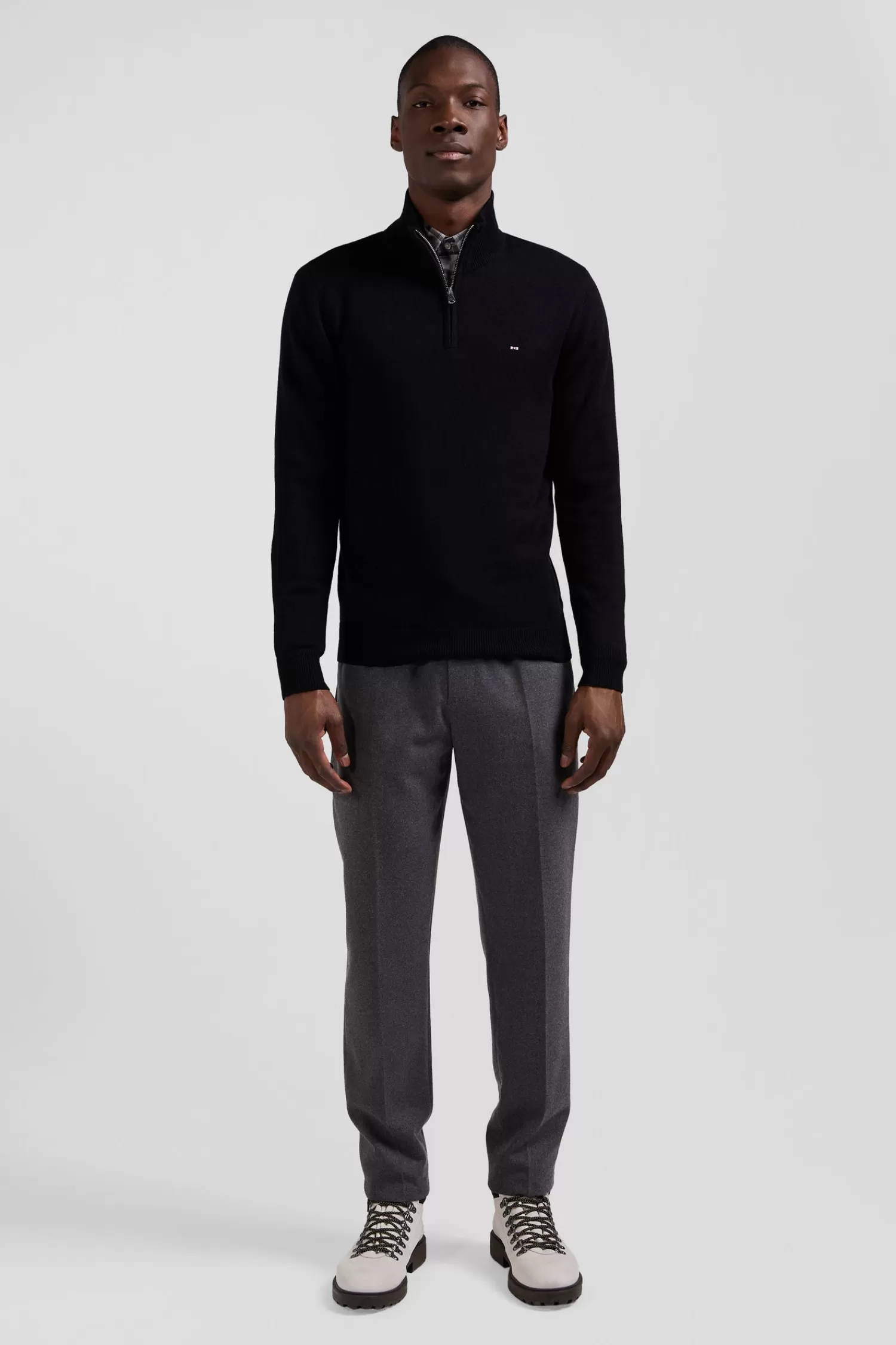 Eden Park Regular black semi-zipped wool and cotton jumper< Sweaters