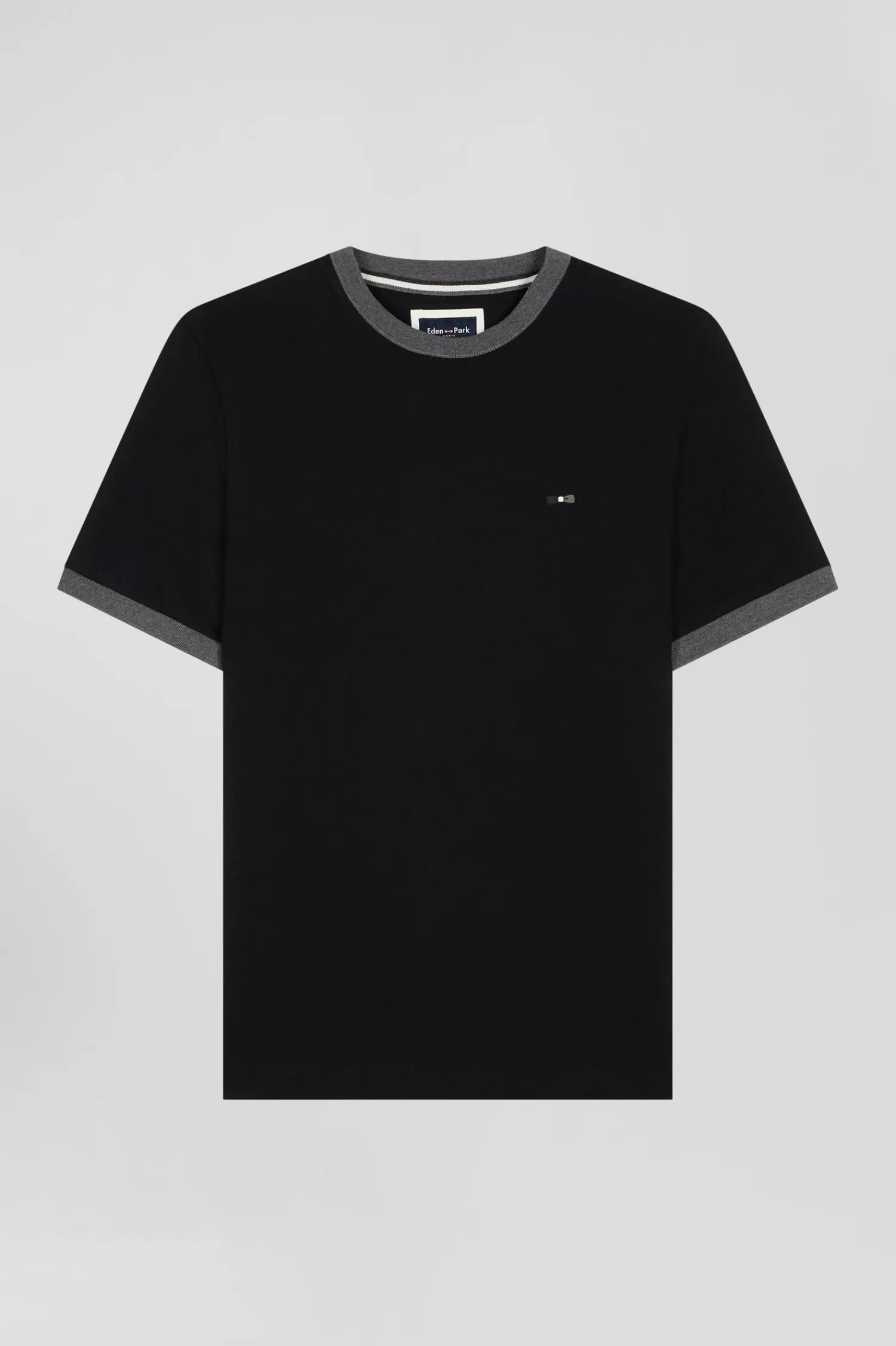 Eden Park Regular black short-sleeved cotton T-shirt with back embroidery< T-shirts