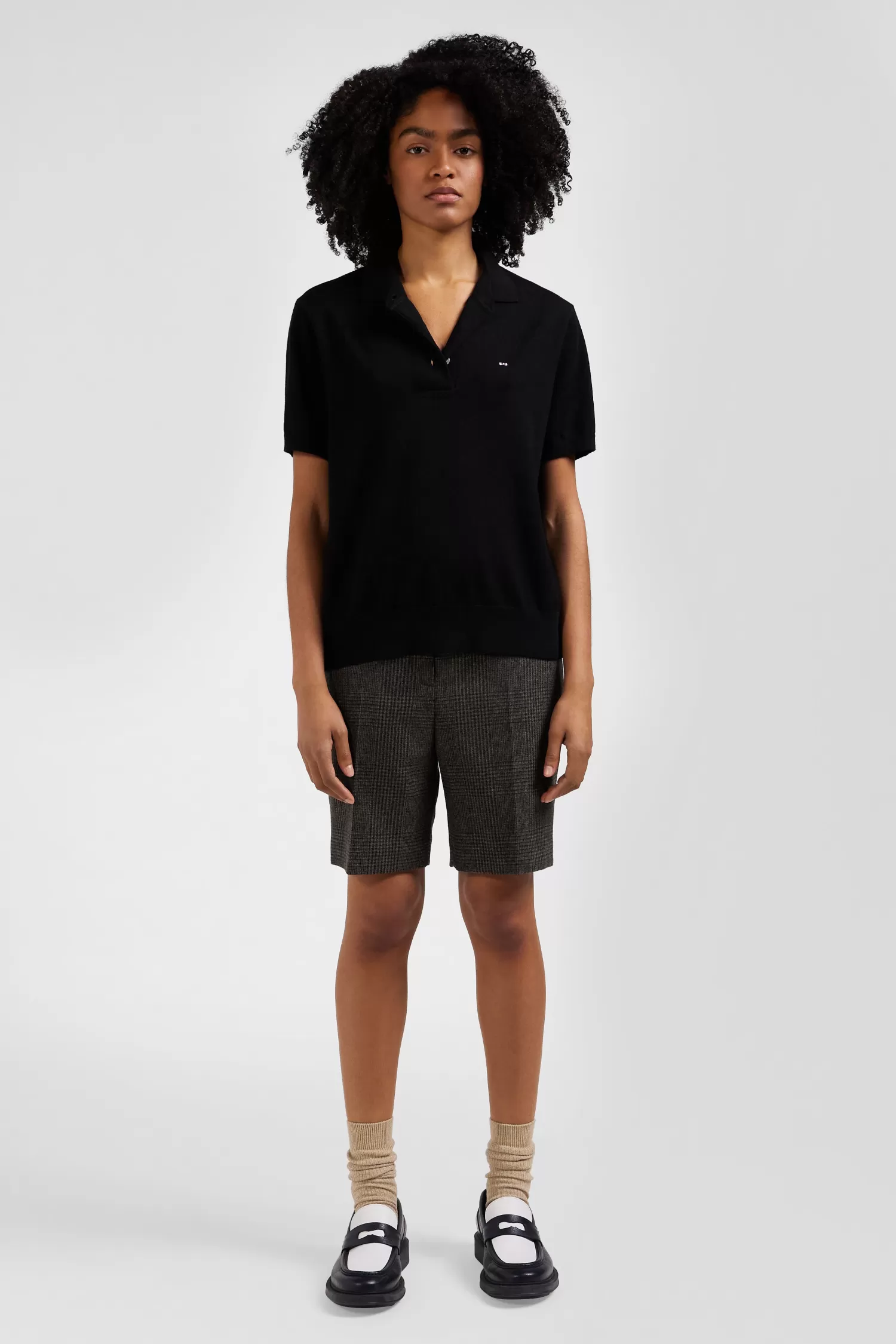 Eden Park Regular black short-sleeved wool polo neck jumper<Women Sweaters