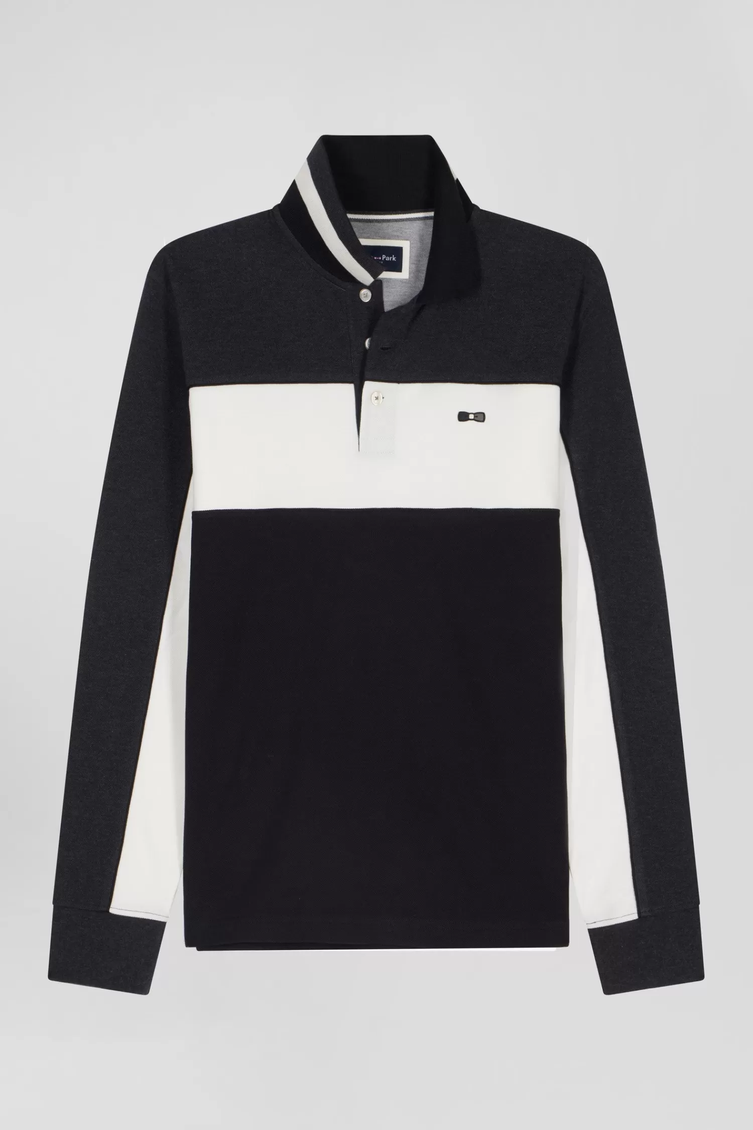 Eden Park Regular black tricolor long-sleeved cotton piqué polo shirt< Polos