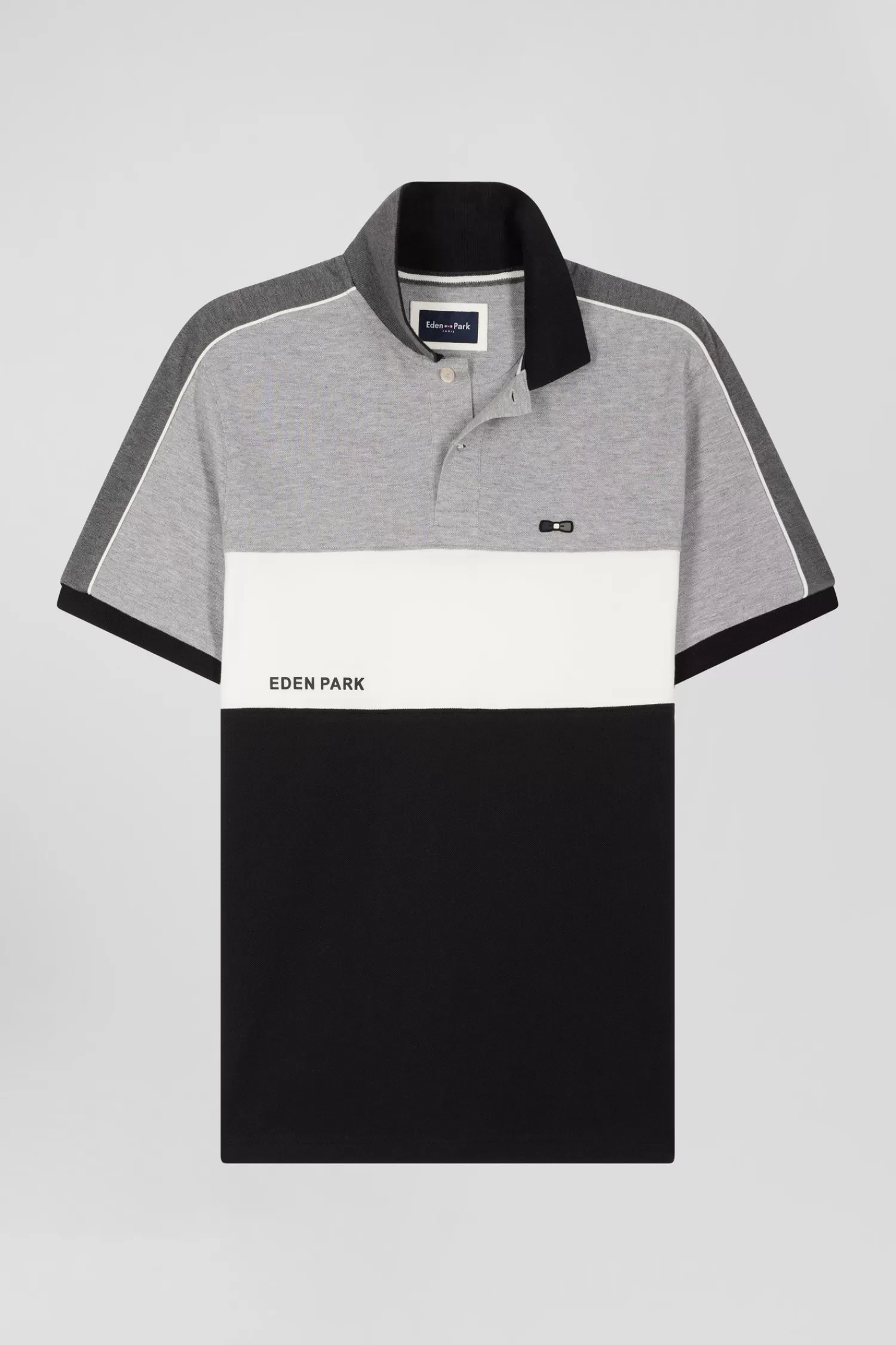 Eden Park Regular black tricolor short-sleeved cotton piqué polo shirt with lettering< Polos