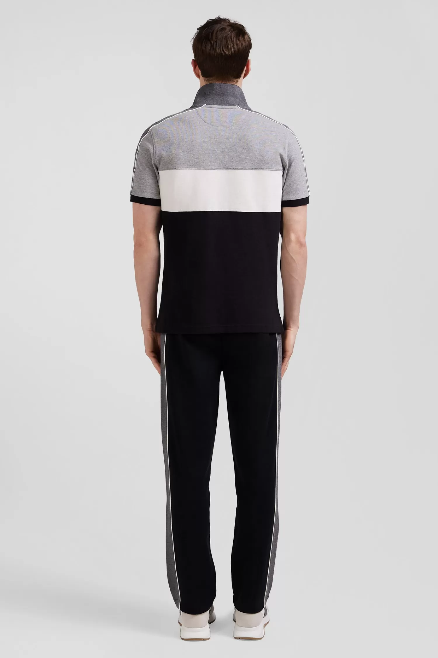 Eden Park Regular black tricolor short-sleeved cotton piqué polo shirt with lettering< Polos