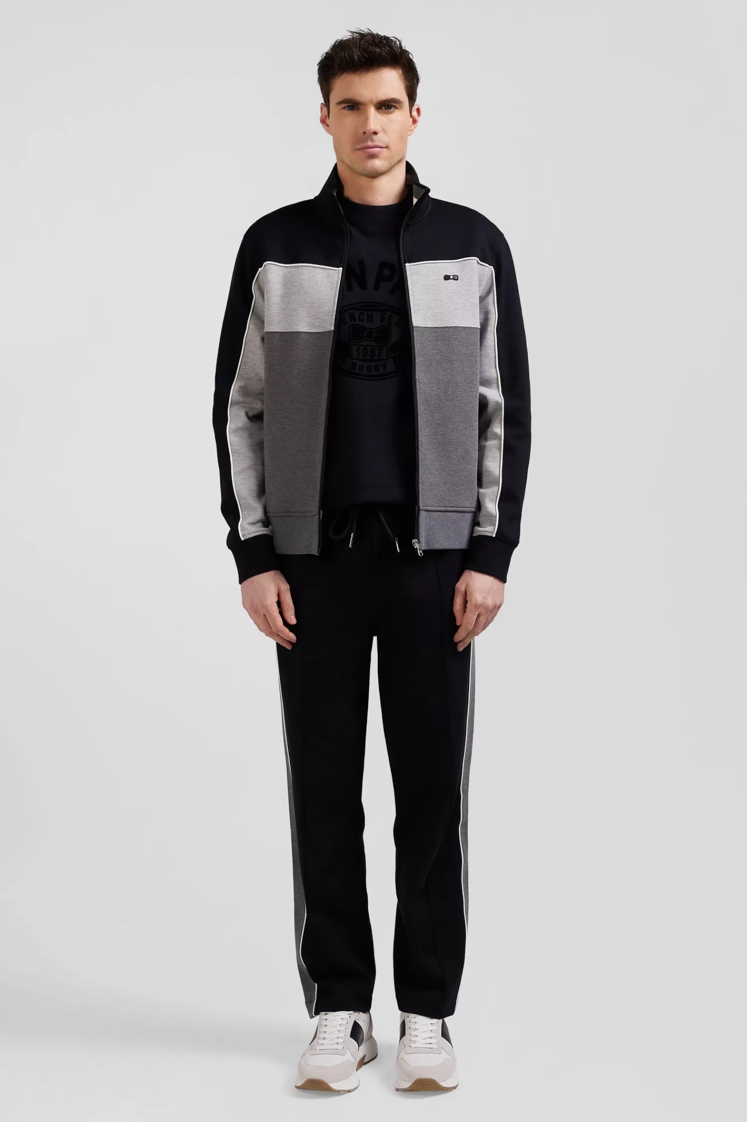 Eden Park Regular black tricolor zipped cotton blend sweatshirt< Sweatshirts