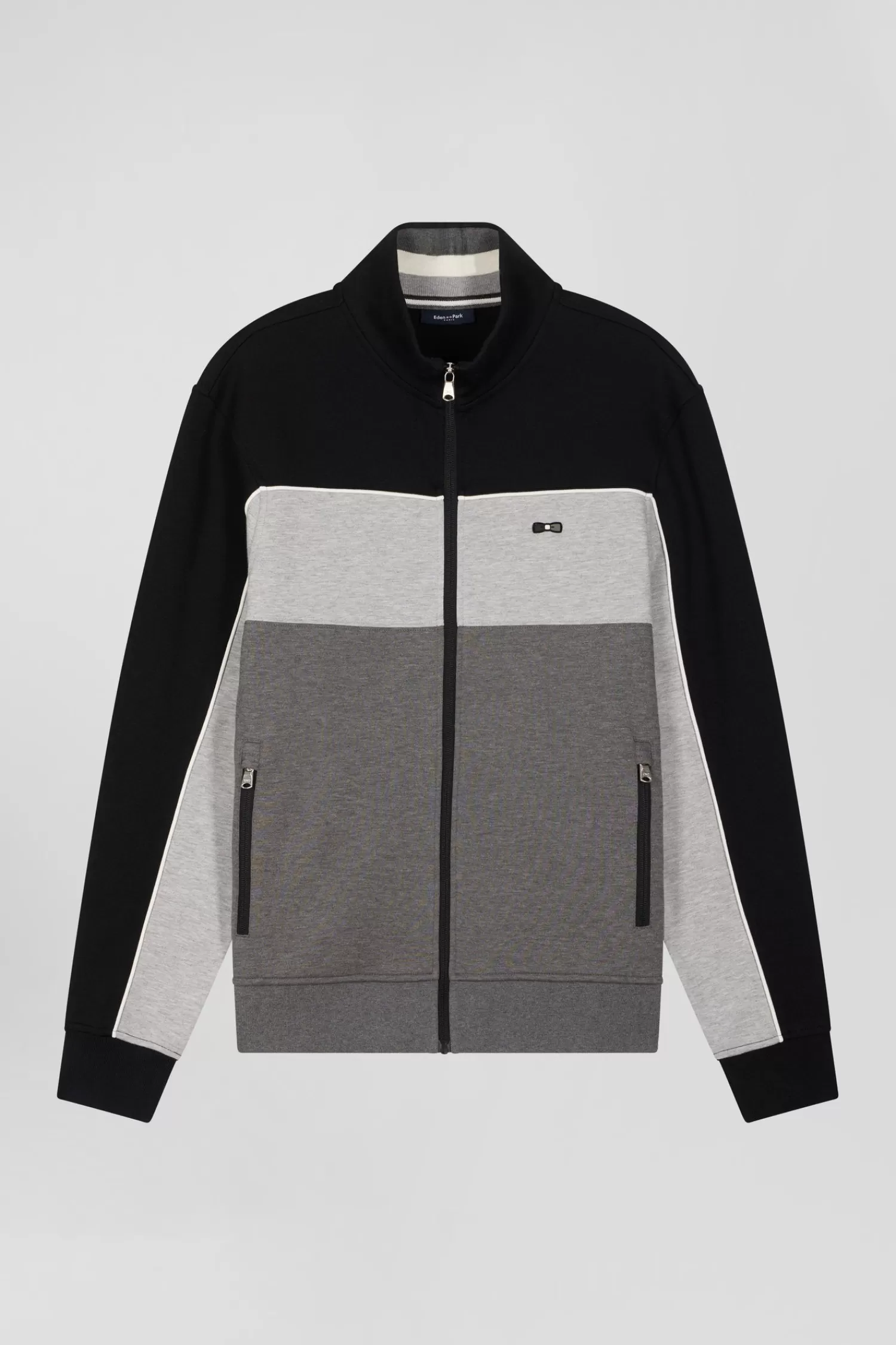 Eden Park Regular black tricolor zipped cotton blend sweatshirt< Sweatshirts