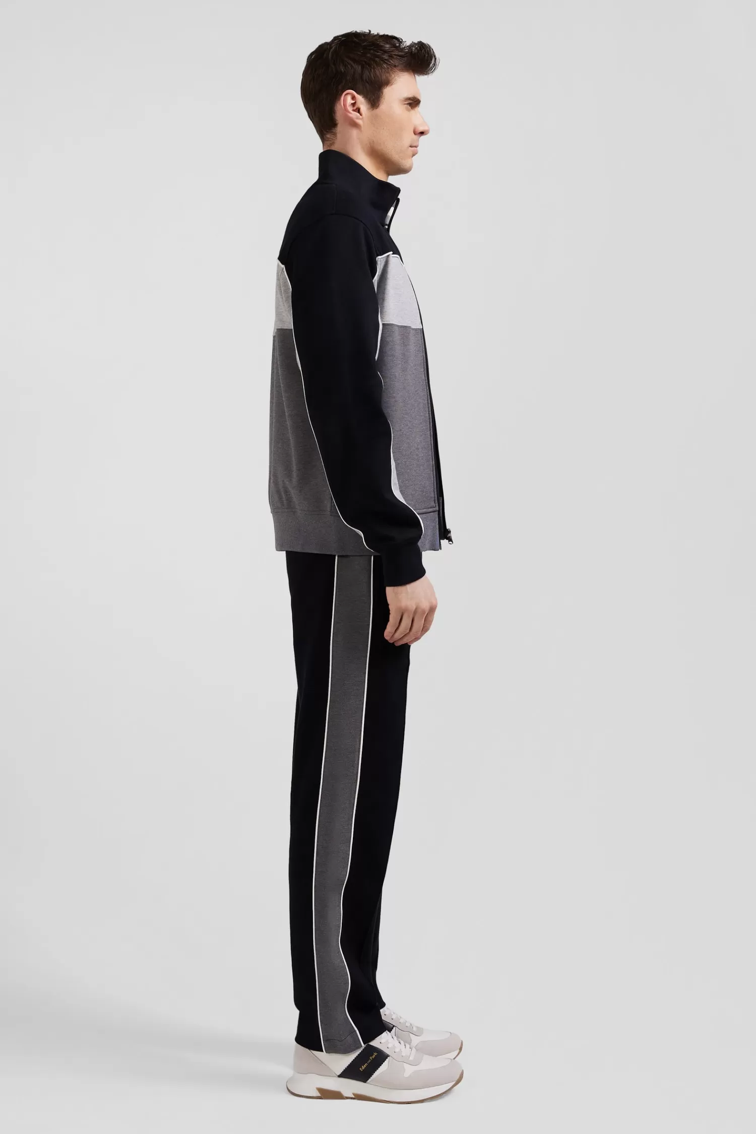 Eden Park Regular black tricolor zipped cotton blend sweatshirt< Sweatshirts