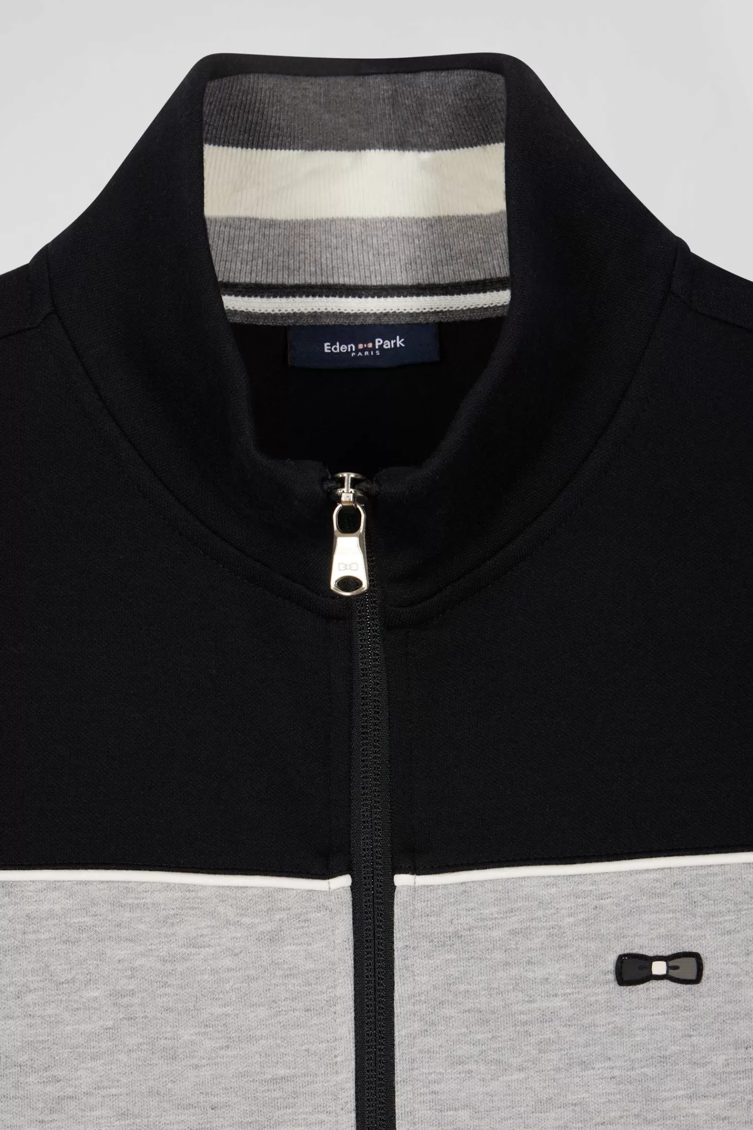 Eden Park Regular black tricolor zipped cotton blend sweatshirt< Sweatshirts