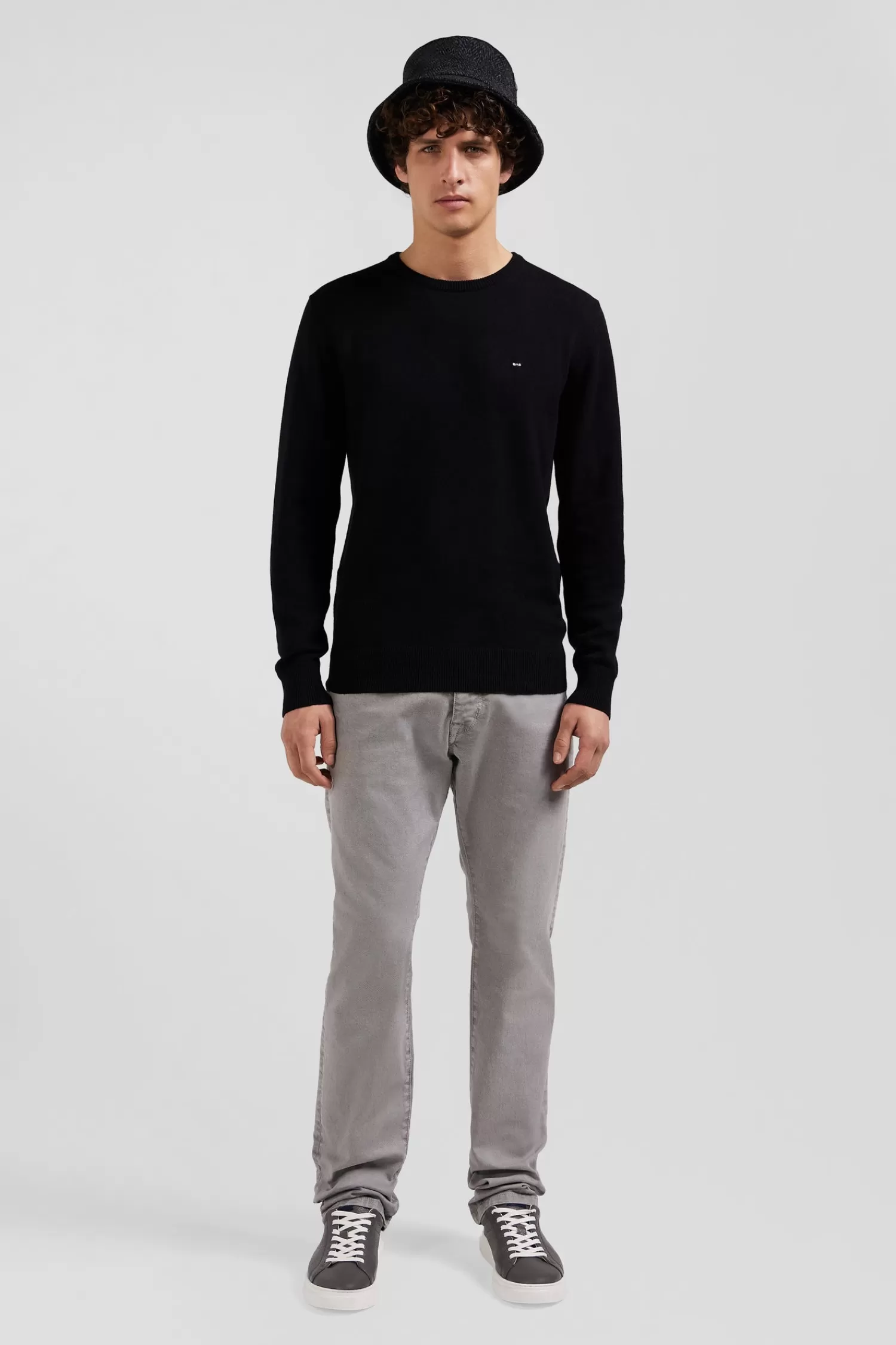 Eden Park Regular black wool and cotton crew neck jumper< Sweaters
