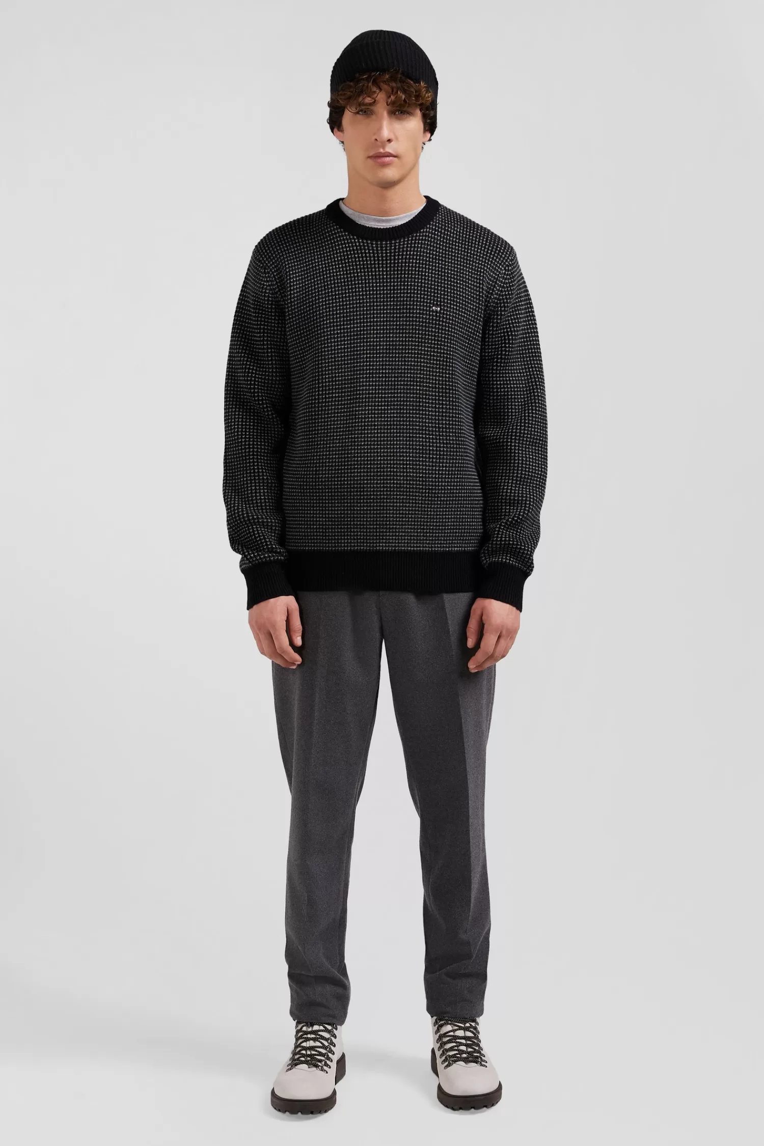 Eden Park Regular black wool and cotton crew neck jumper< Sweaters