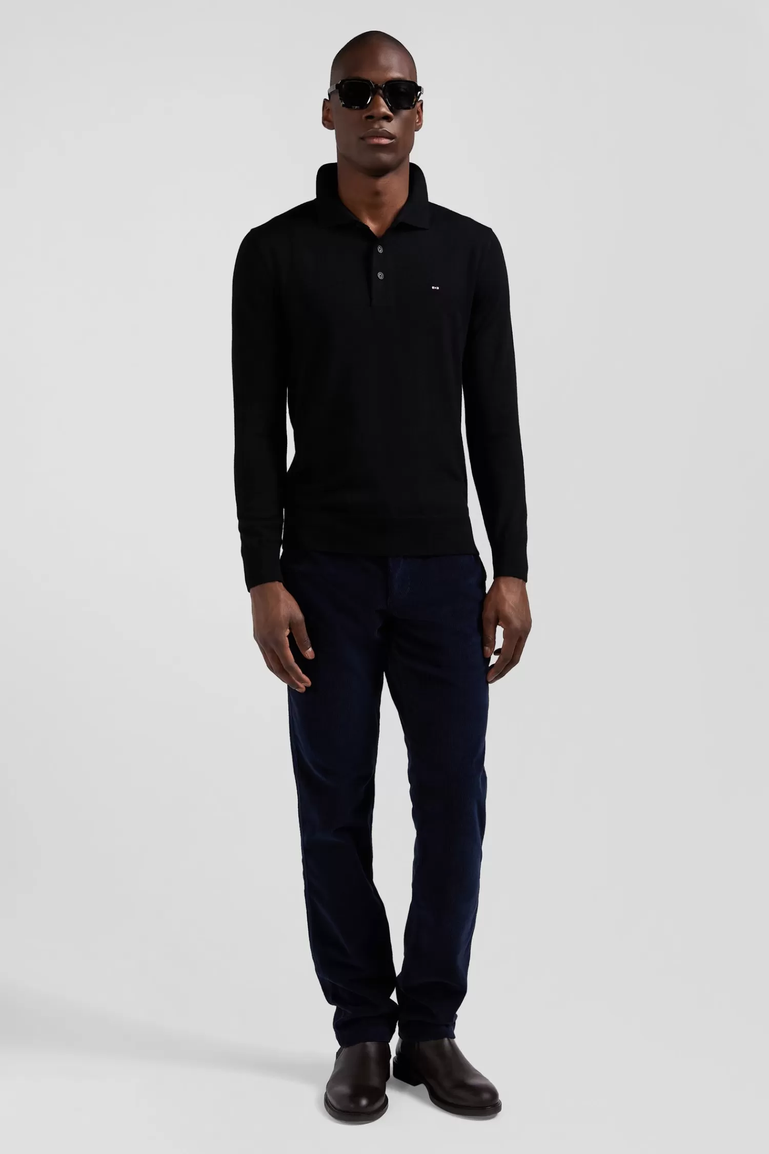Eden Park Regular black wool jumper with rugby shirt collar< Sweaters
