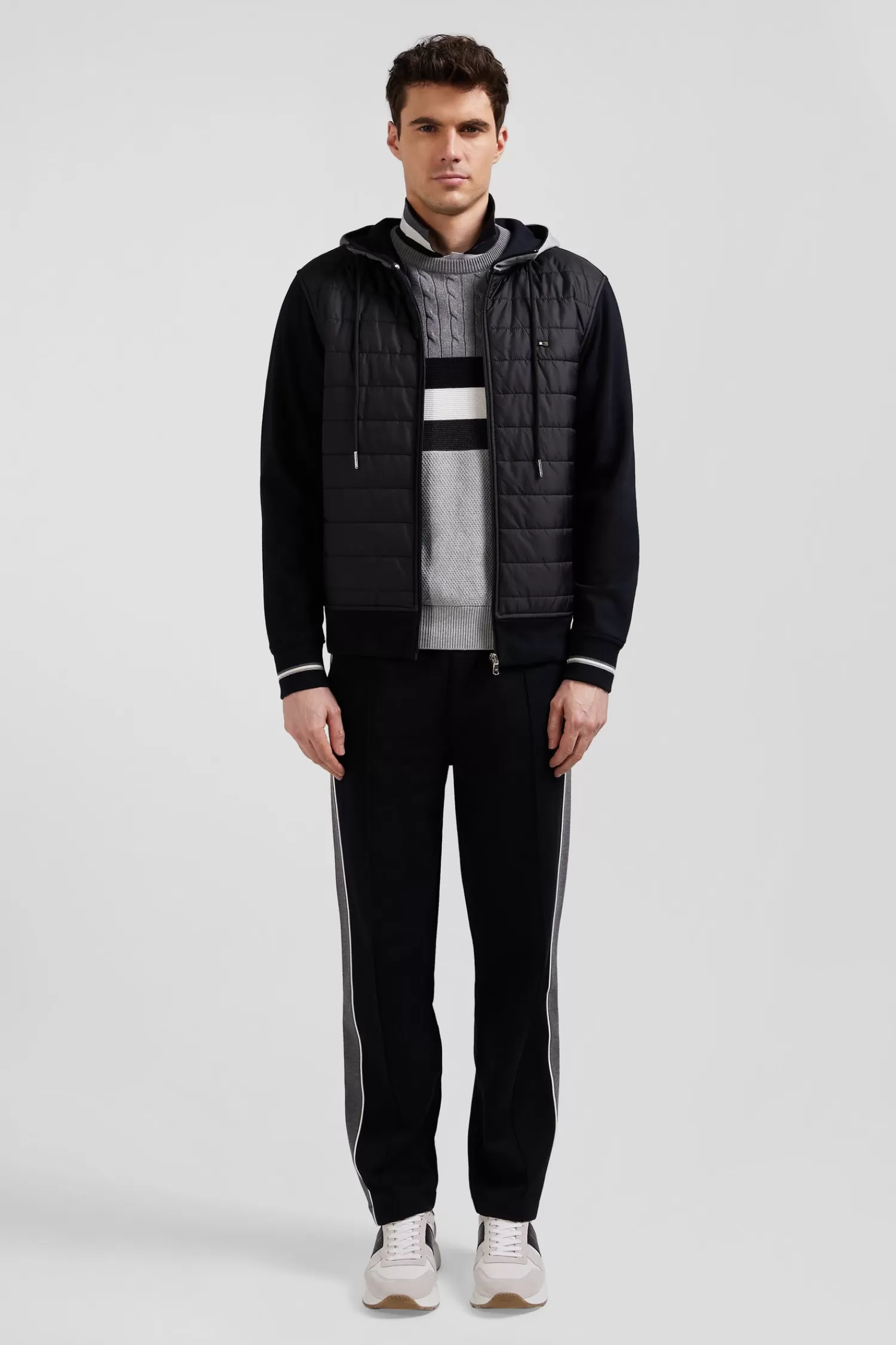 Eden Park Regular black zipped bi-material sweatshirt with padded front< Sweatshirts