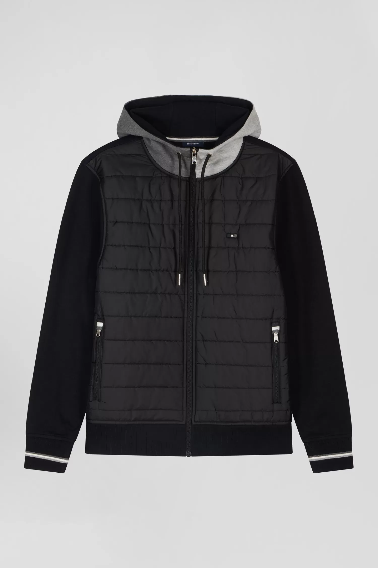 Eden Park Regular black zipped bi-material sweatshirt with padded front< Sweatshirts