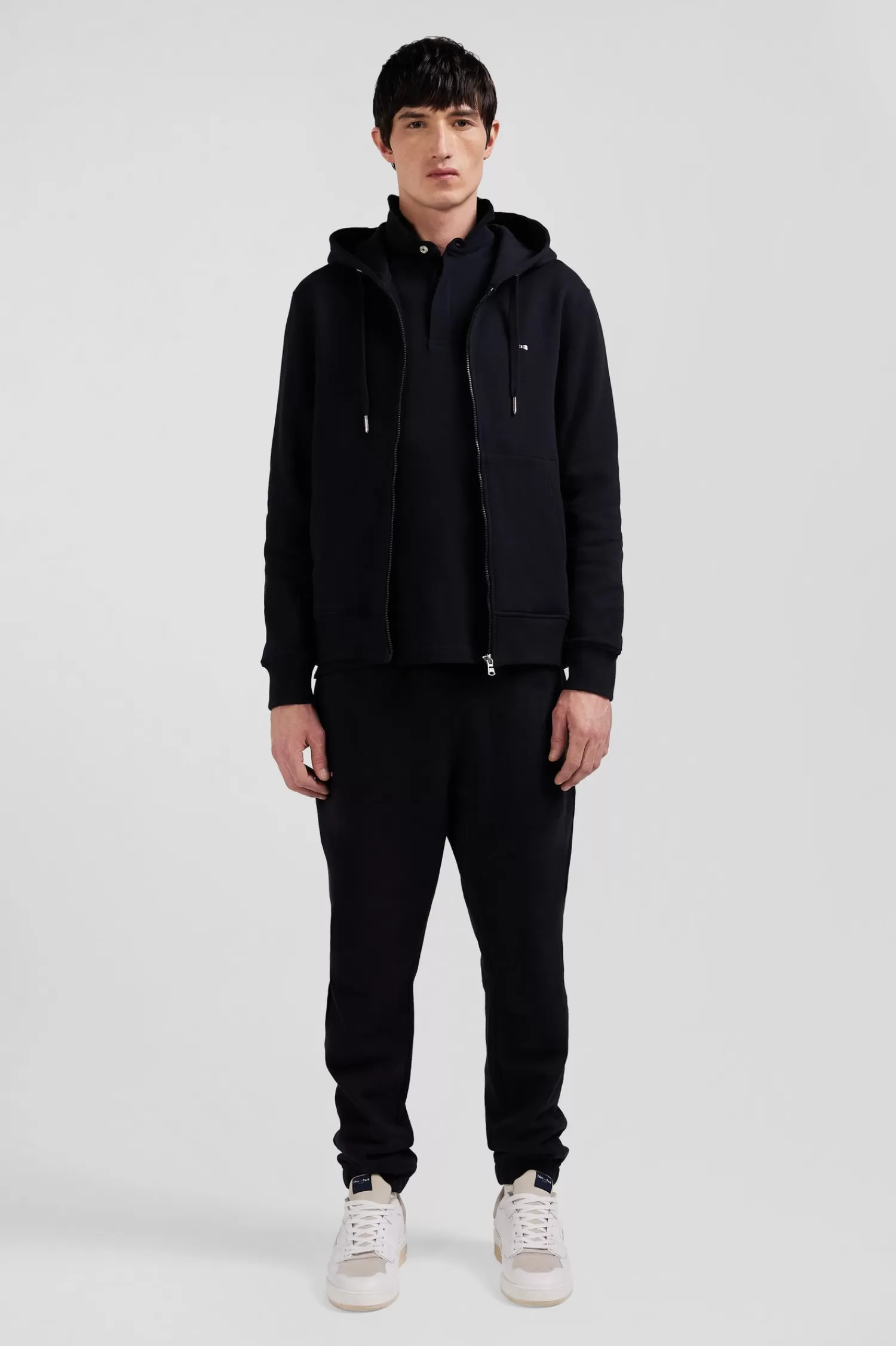 Eden Park Regular black zipped brushed cotton fleece hoodie< Sweatshirts