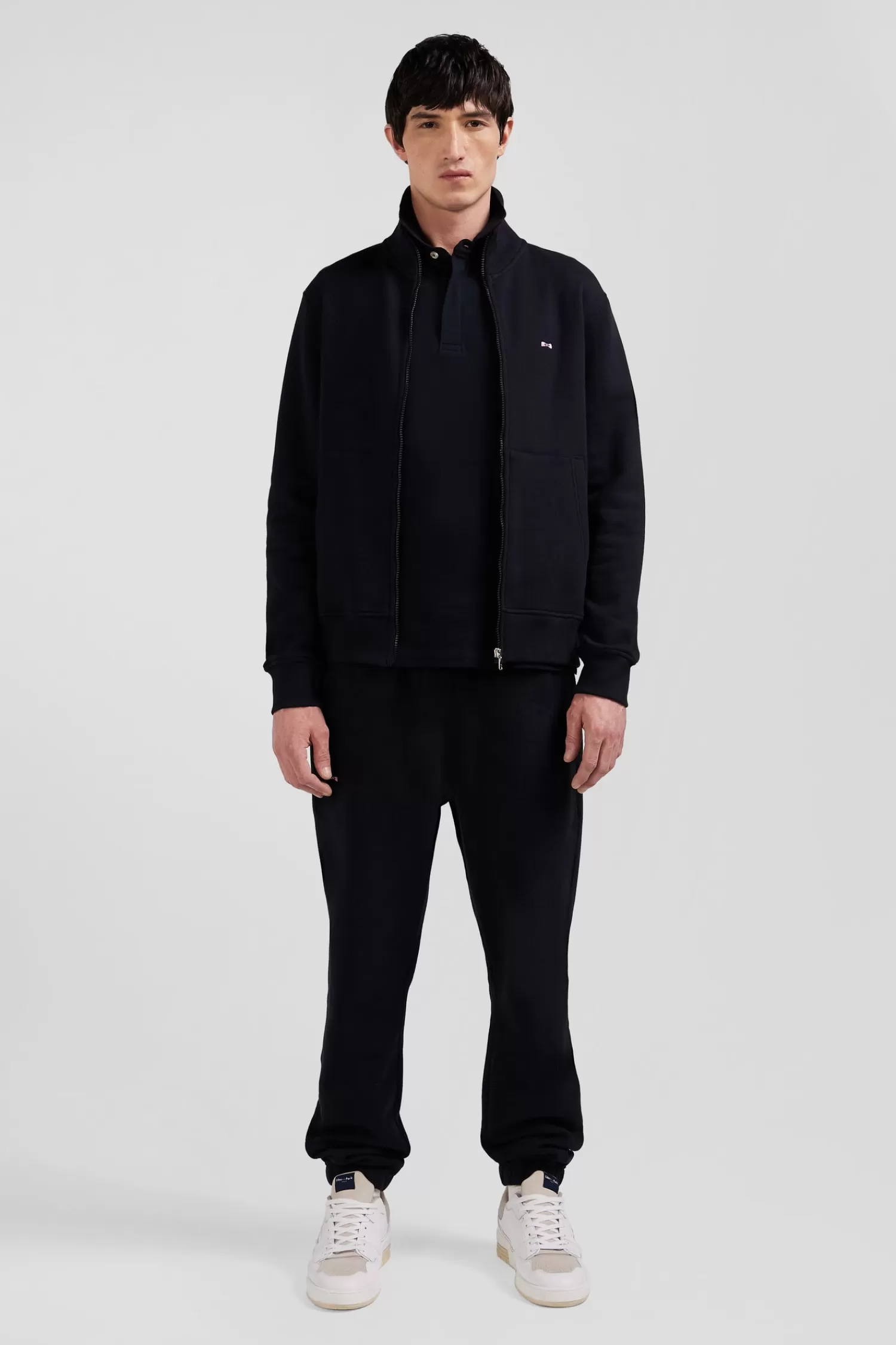 Eden Park Regular black zipped brushed cotton fleece sweatshirt with high top collar< Sweatshirts