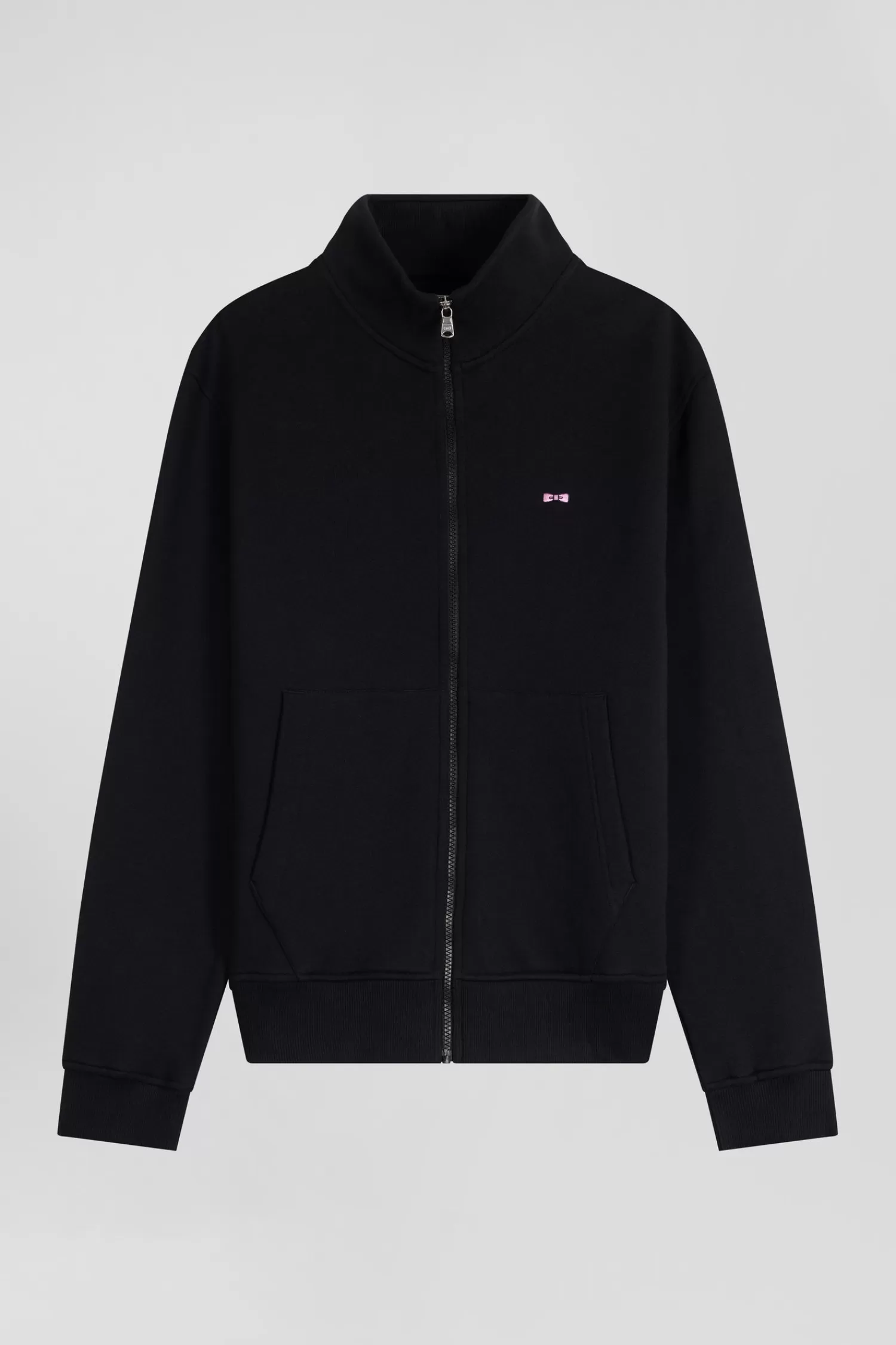 Eden Park Regular black zipped brushed cotton fleece sweatshirt with high top collar< Sweatshirts